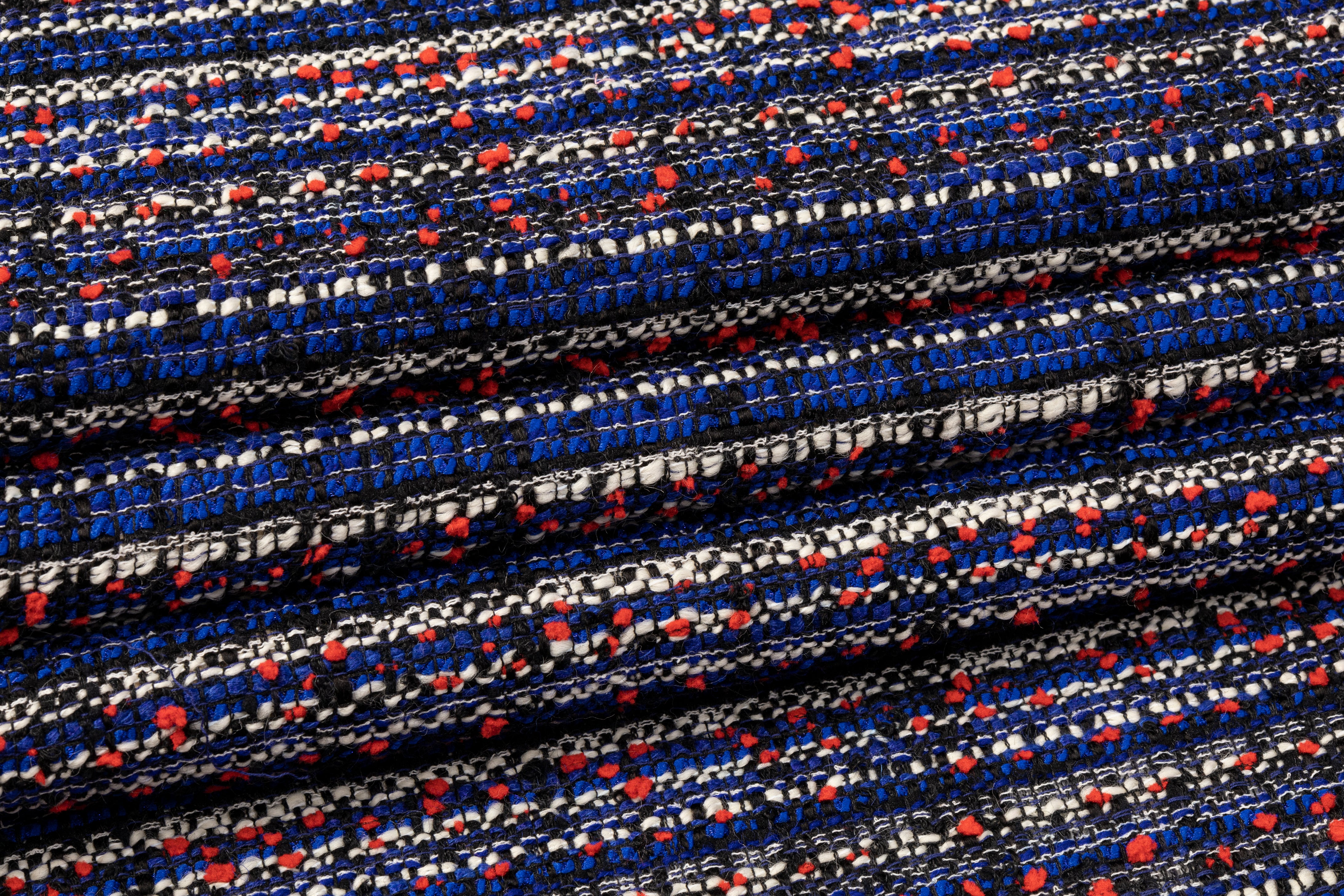 Poly Wool Tweed Boucle - Blue / Black / Red / White
