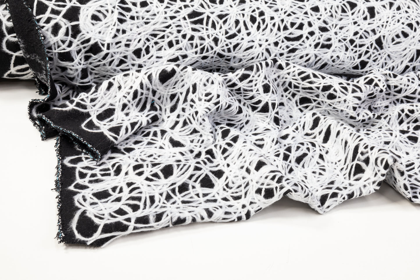 Embroidered Poly Rayon Wool Coating - Black/White