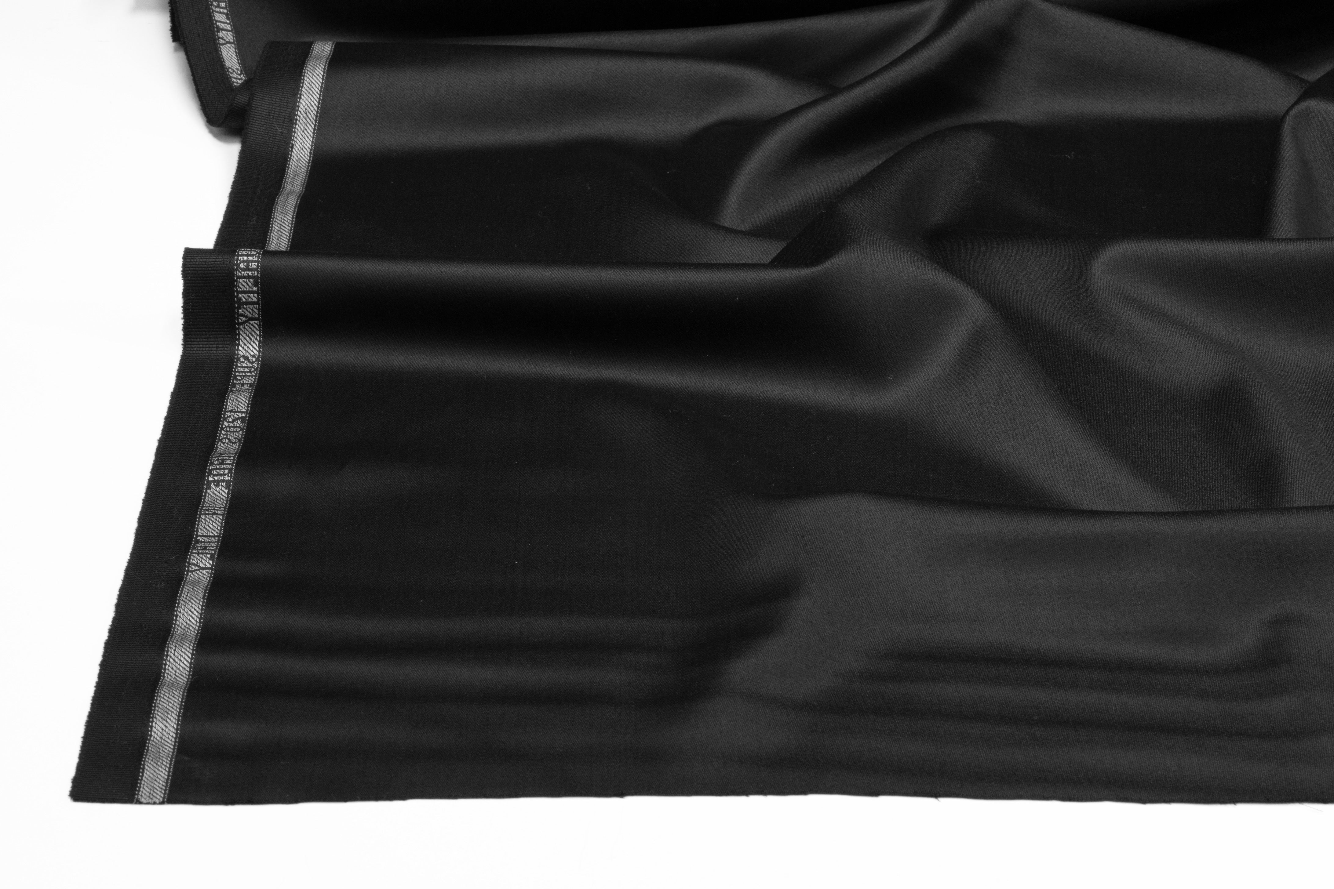 Super 120s Italian Satin Faille Wool Suiting - Black