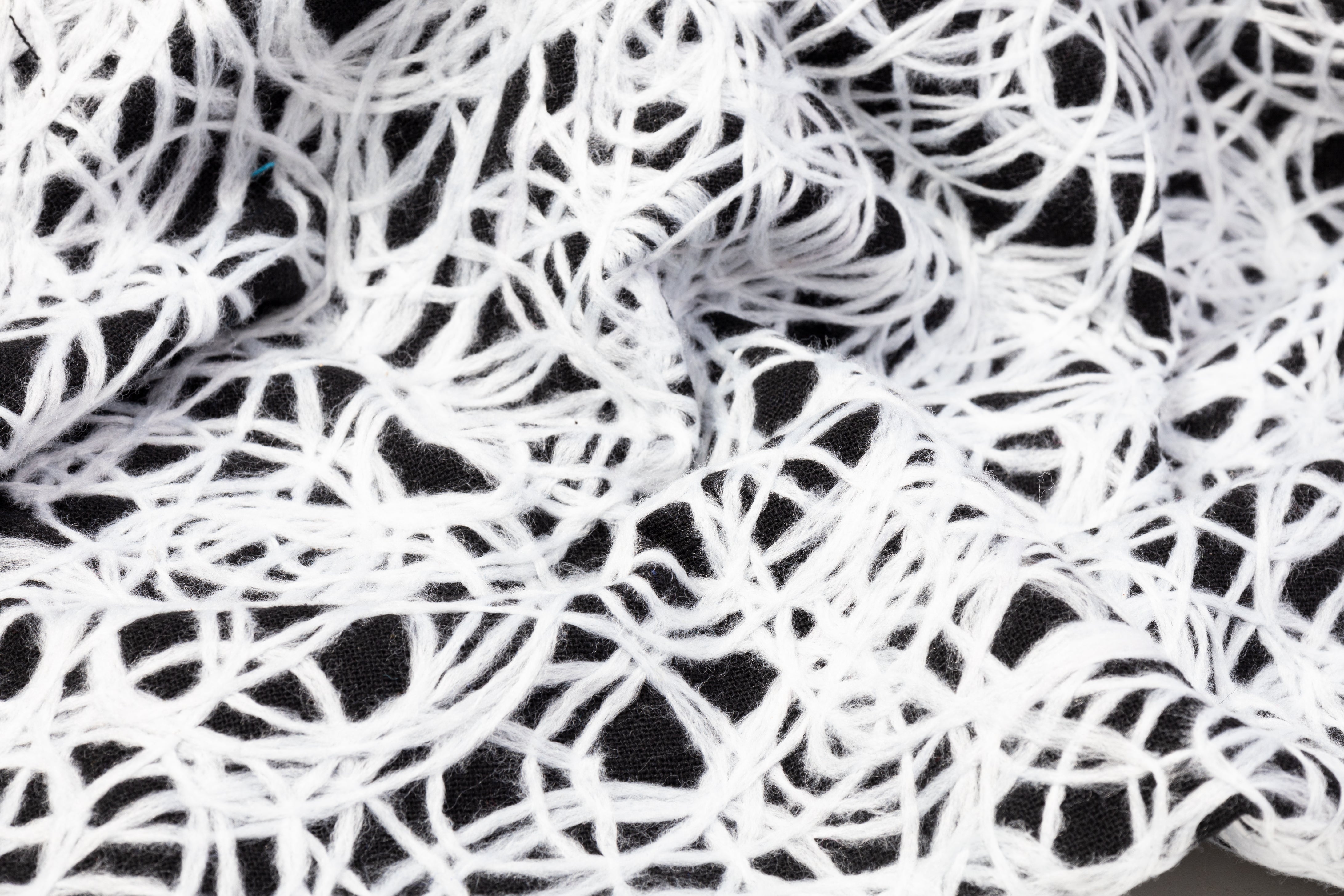 Embroidered Poly Rayon Wool Coating - Black/White