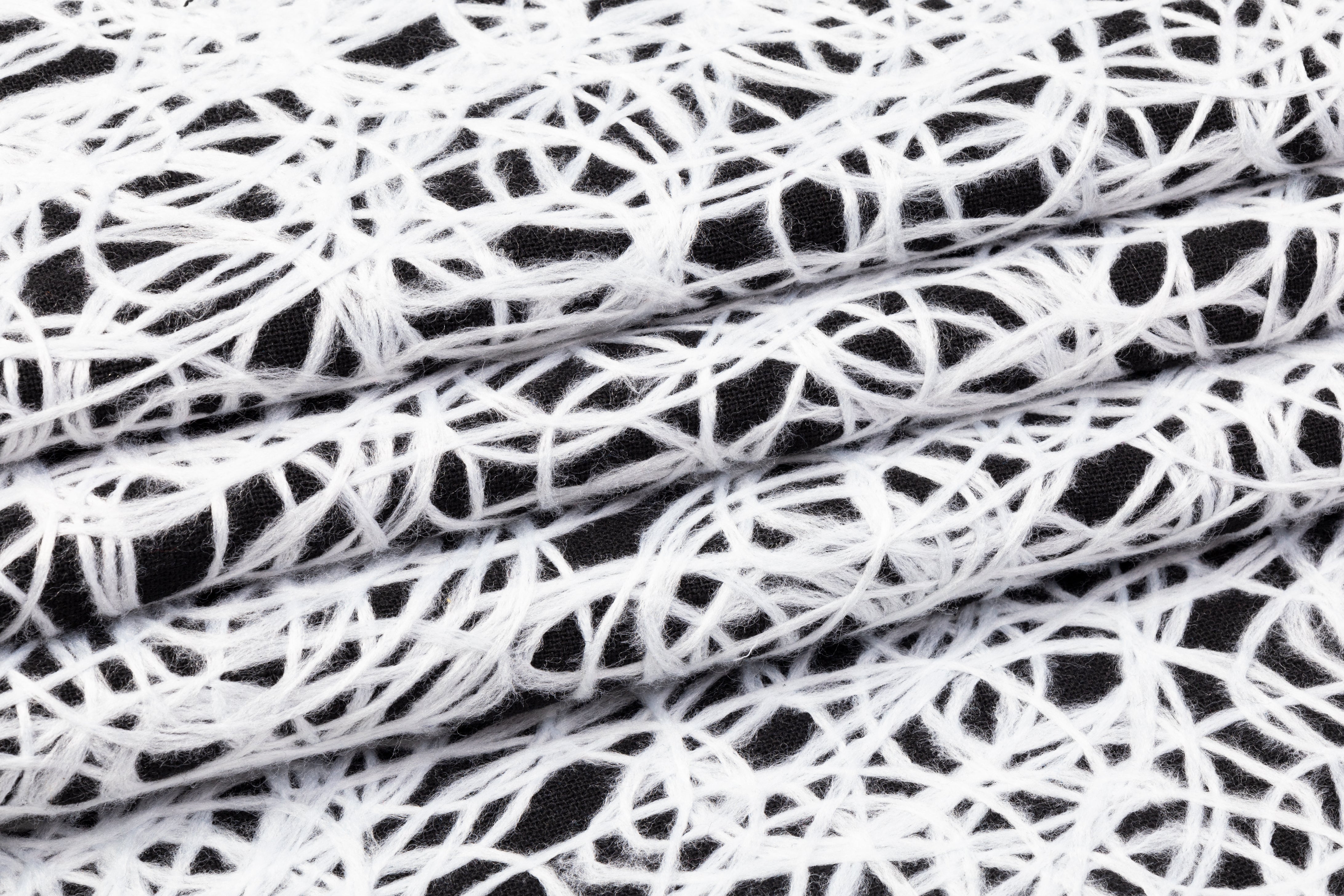 Embroidered Poly Rayon Wool Coating - Black/White