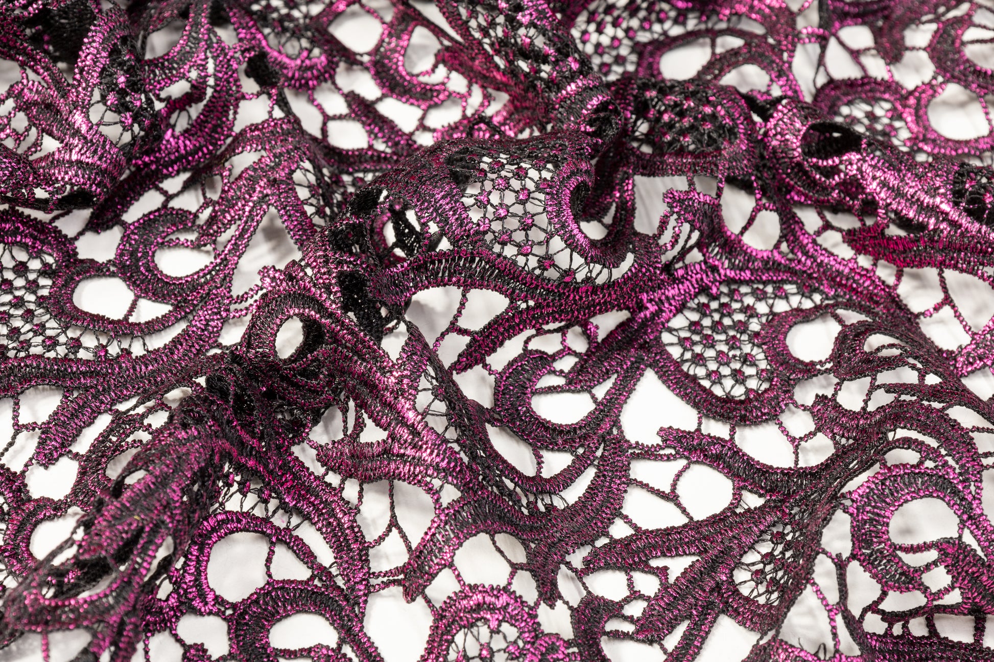 Black Abstract Designed Guipure Lace Fabric