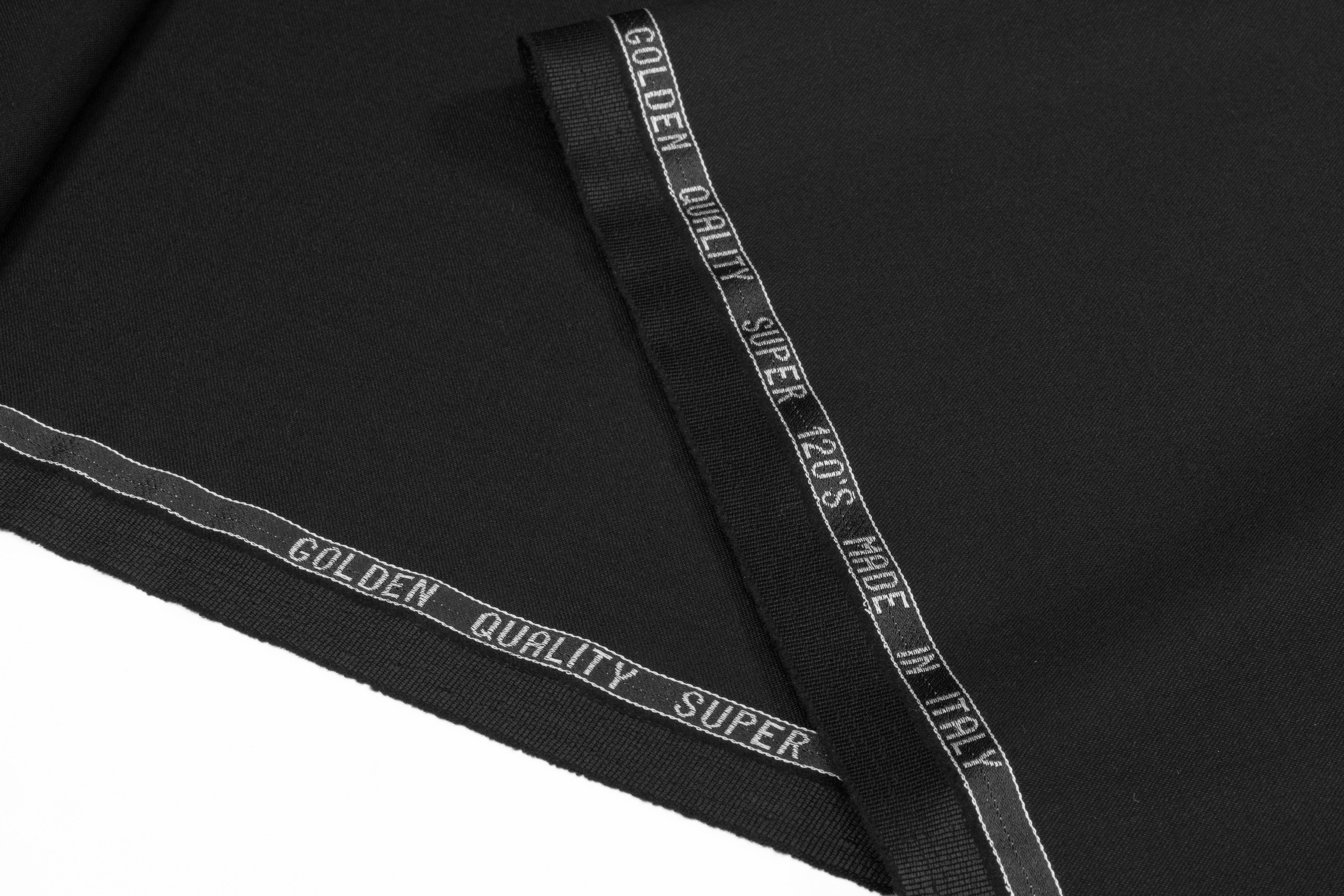 Super 120s Italian Satin Faille Wool Suiting - Black