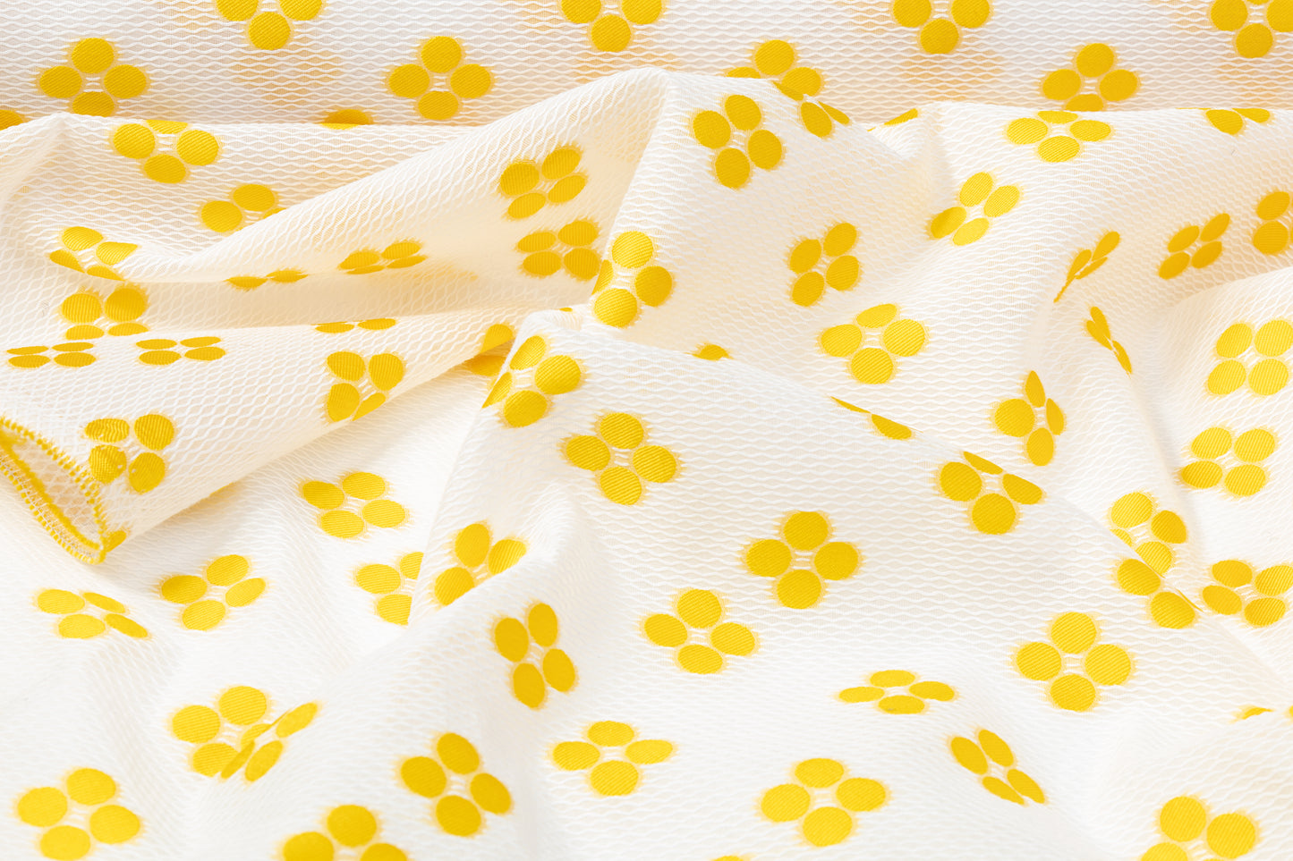 Embroidered Polyester Organza - White / Yellow
