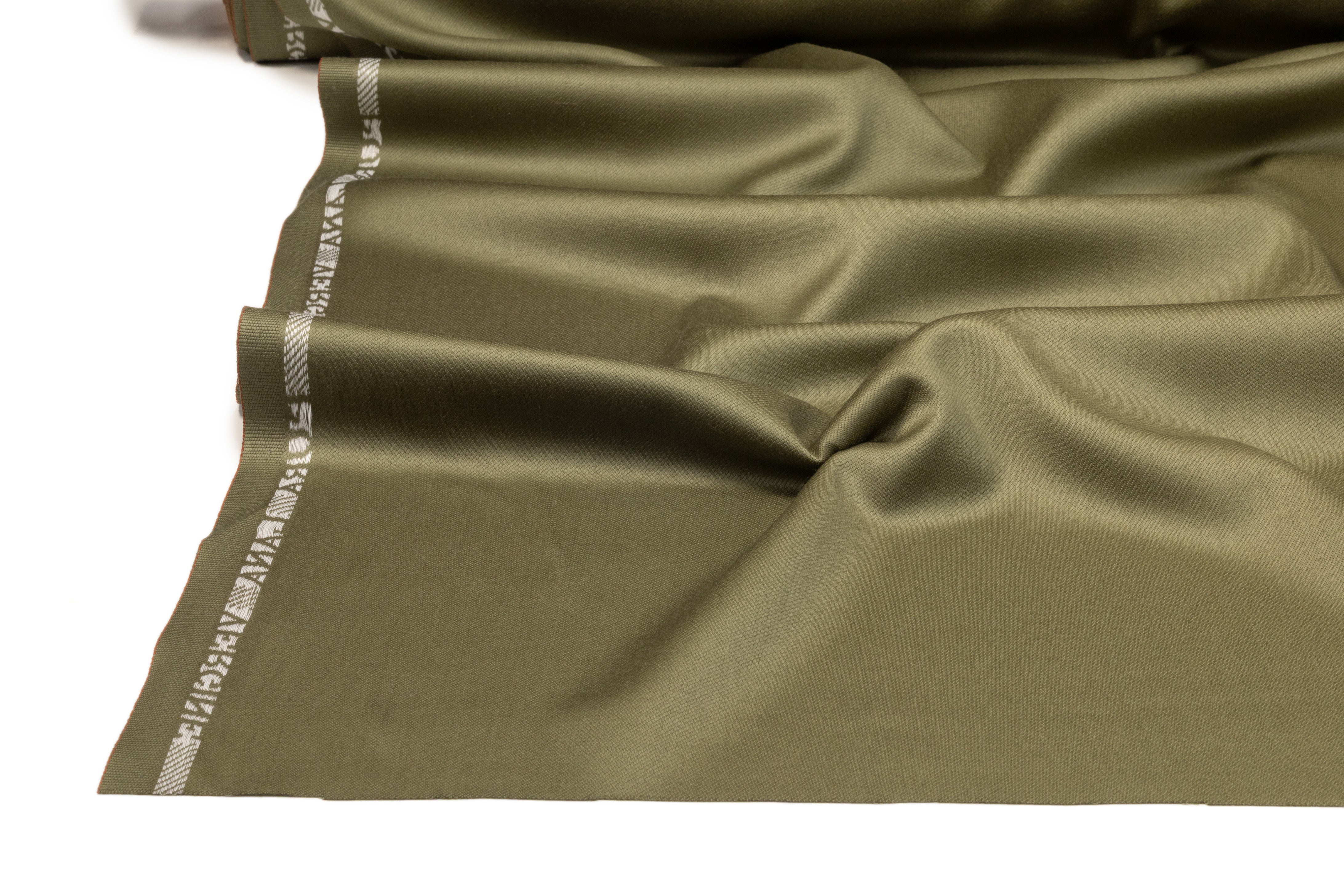 Italian Satin Faille Wool Suiting - Olive Green
