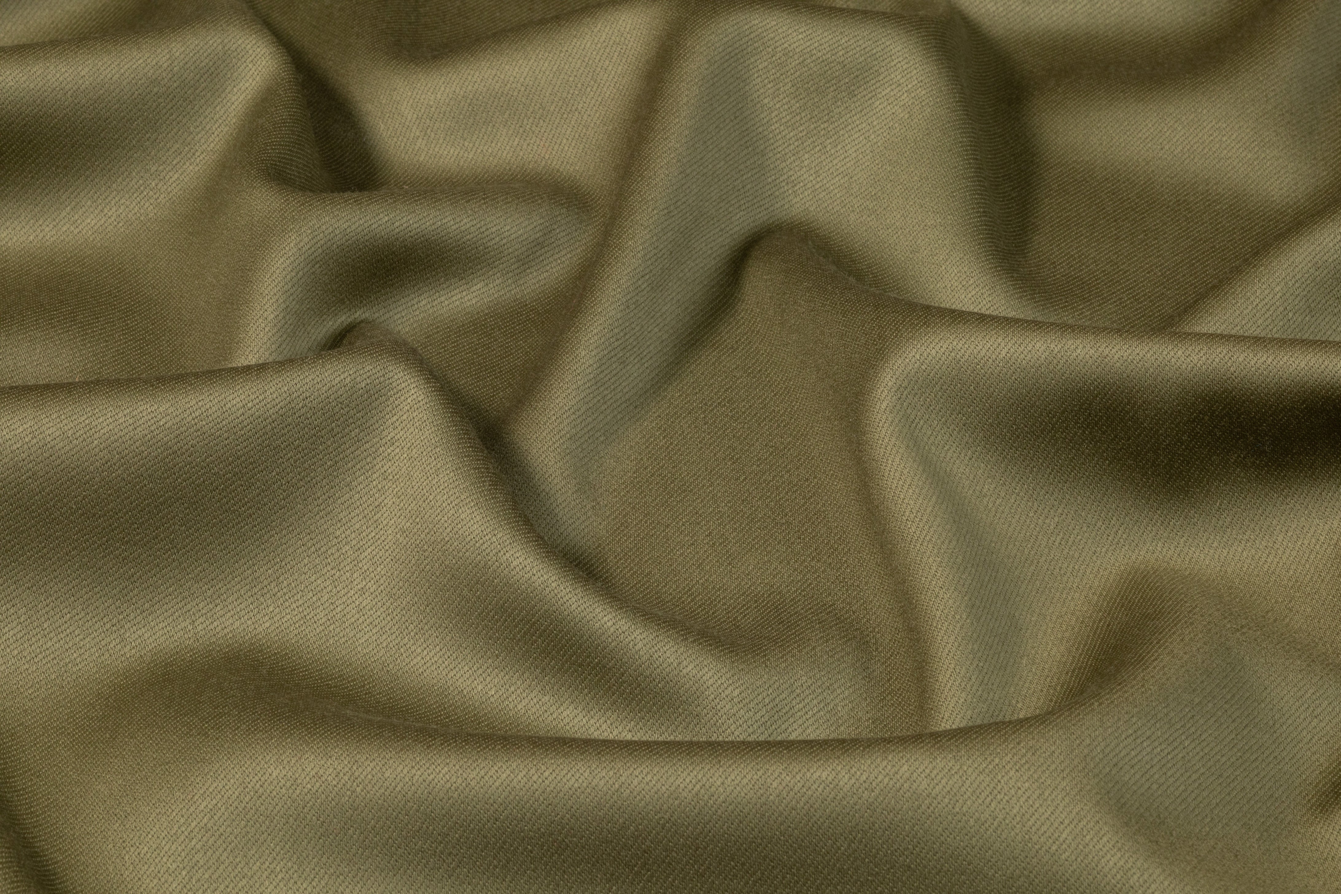Italian Satin Faille Wool Suiting - Olive Green
