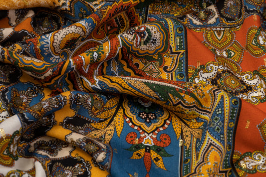 Metallic Embroidered Italian Viscose Challis - Multicolor
