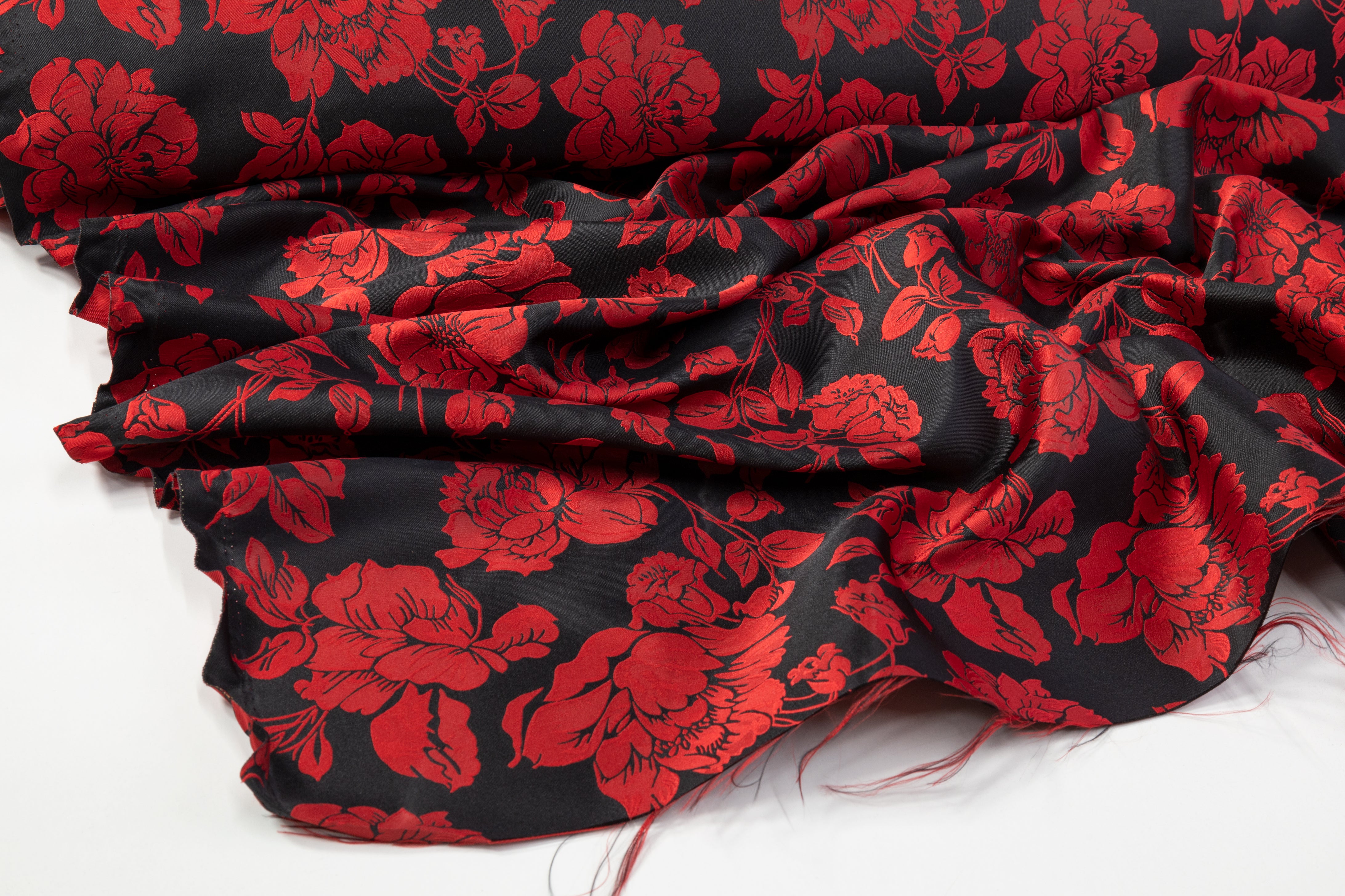 Floral Double Faced Brocade - Black / Red
