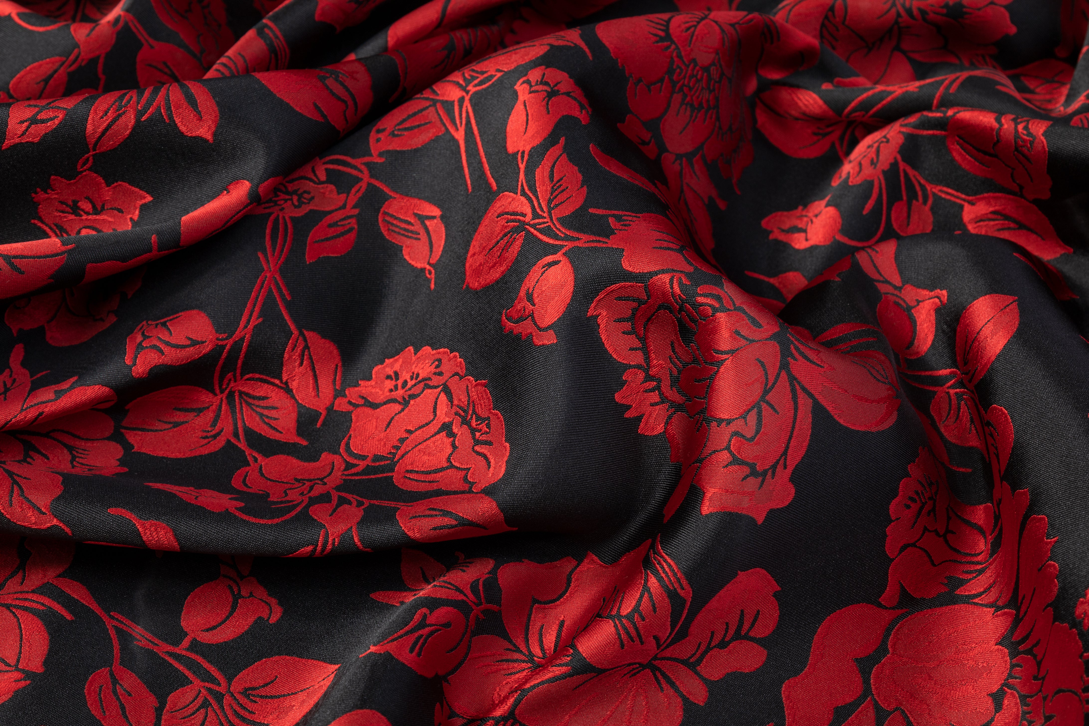 Floral Double Faced Brocade - Black / Red