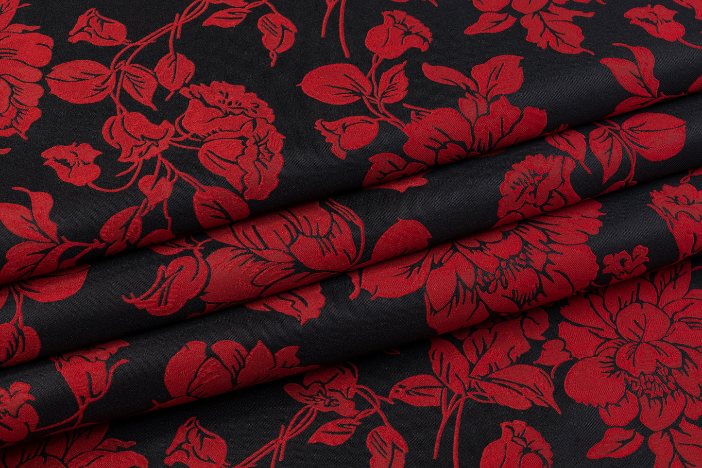 Floral Double Faced Brocade - Black / Red