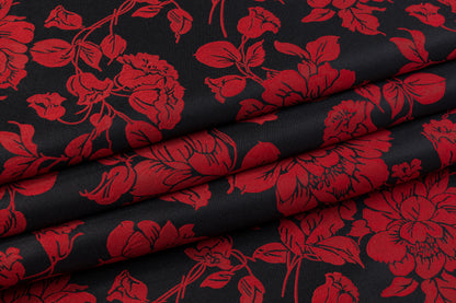 Floral Double Faced Brocade - Black / Red
