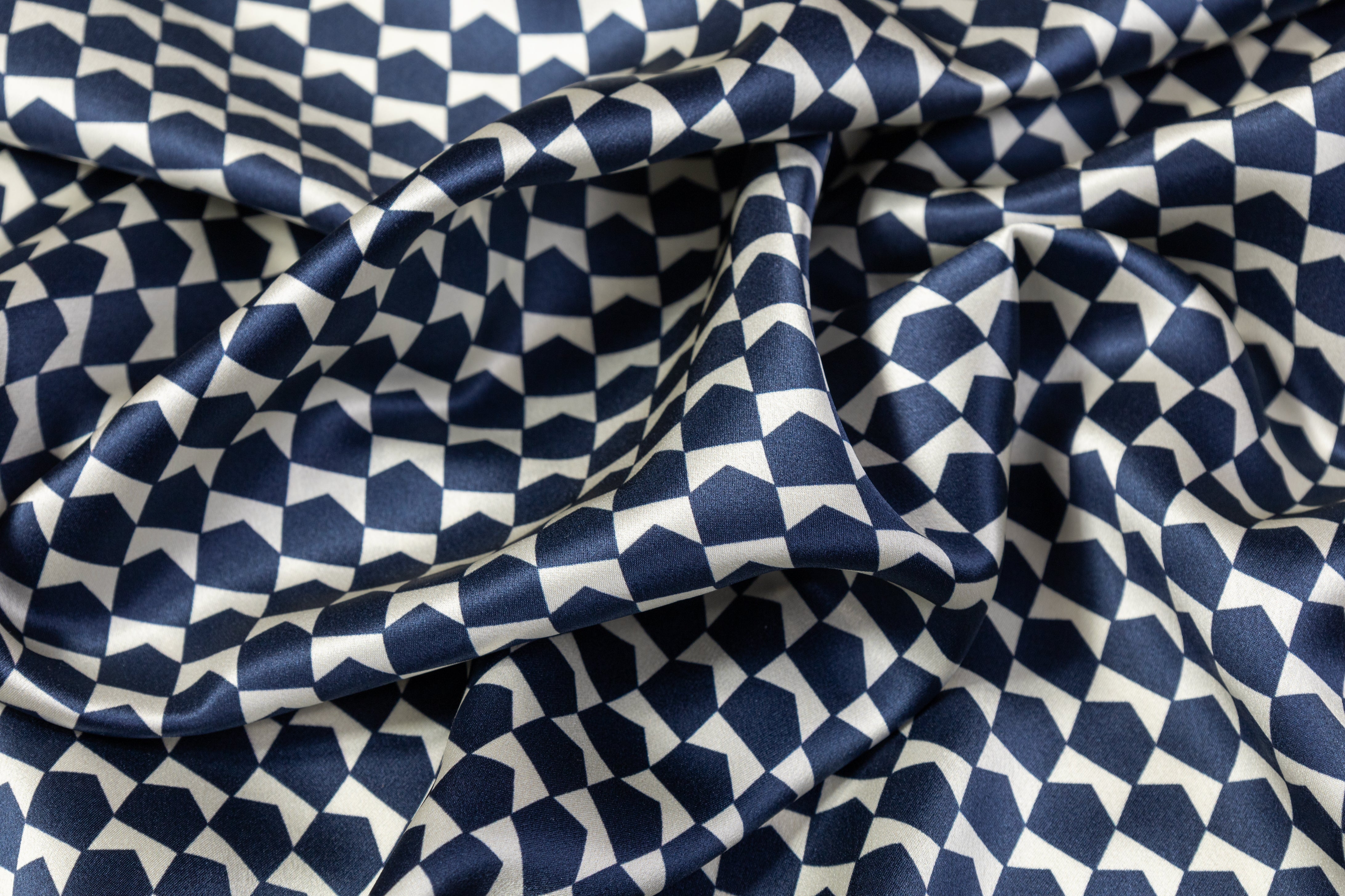 Geometric Silk Charmeuse - Navy / White