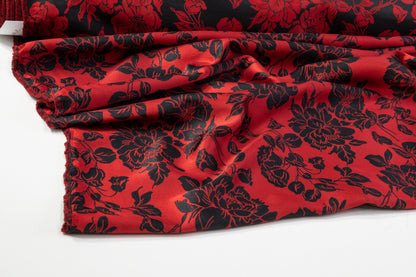 Floral Double Faced Brocade - Black / Red