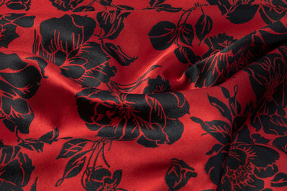 Floral Double Faced Brocade - Black / Red