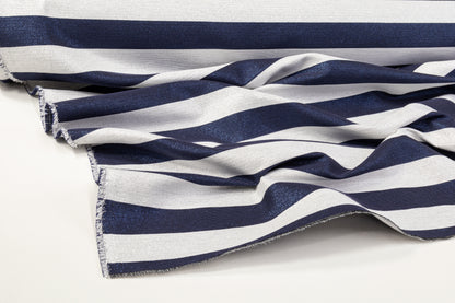 Metallic Striped Brocade - Blue / White