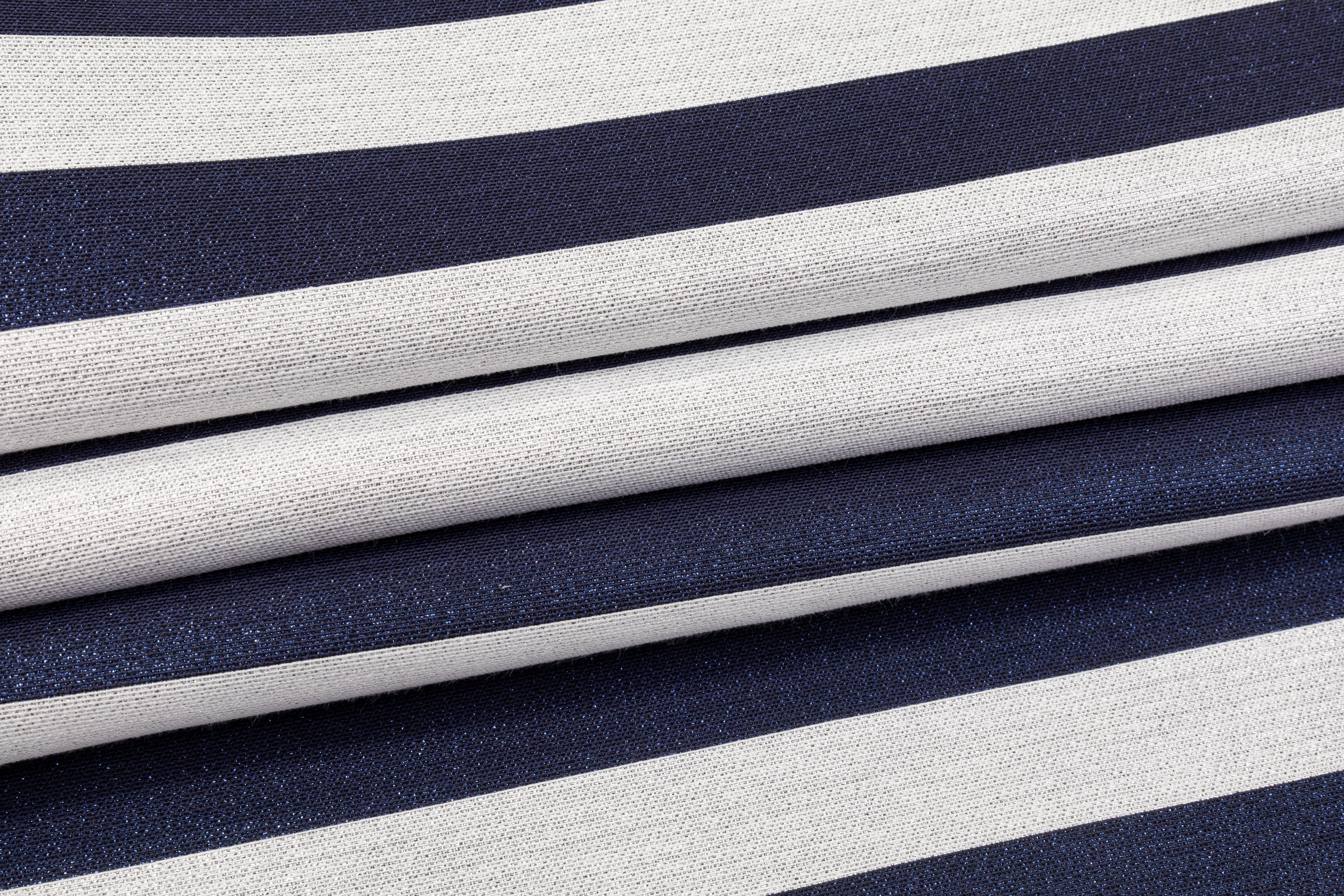 Metallic Striped Brocade - Blue / White