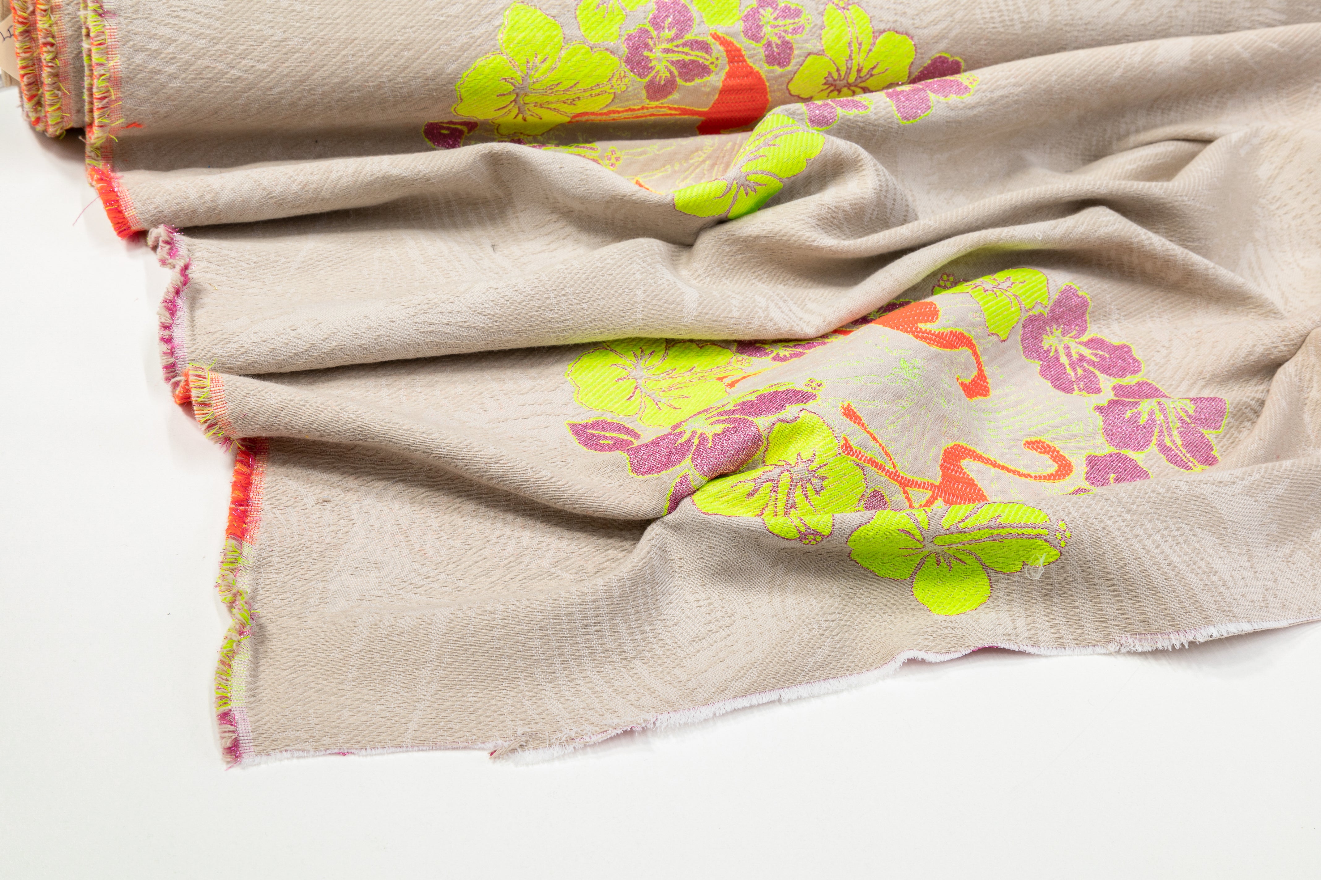Floral Flamingo Metallic Rayon Poly Brocade - Multicolor