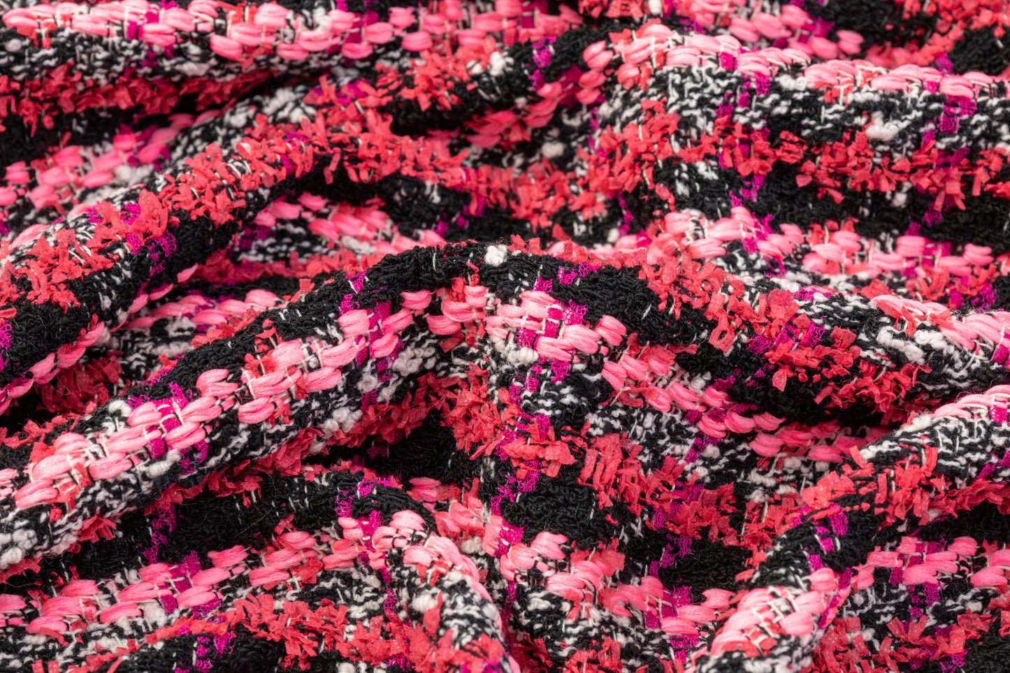Striped Poly Wool Tweed - Pink / Black / White