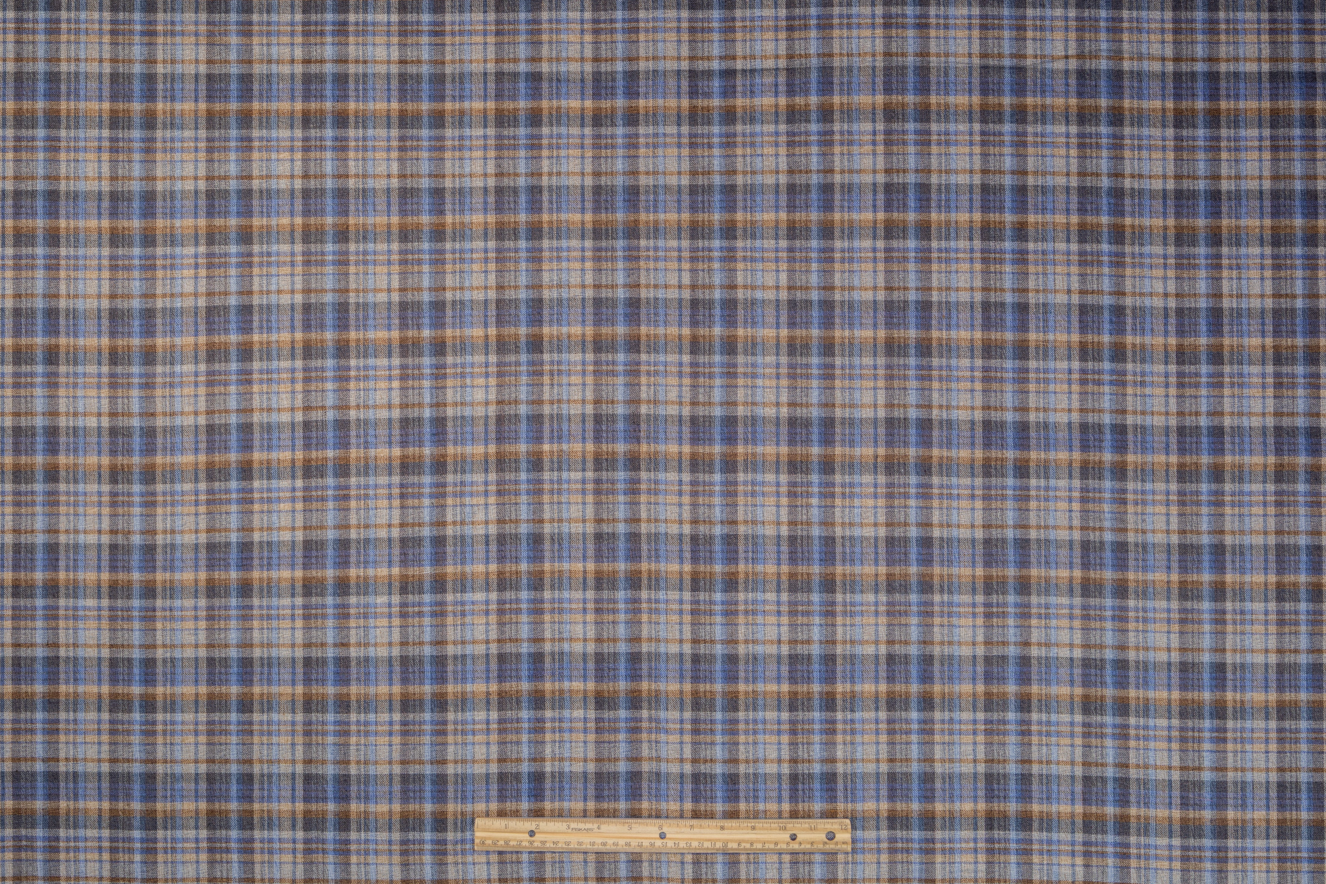 Plaid Italian Wool Linen Suiting - Blue / Tan
