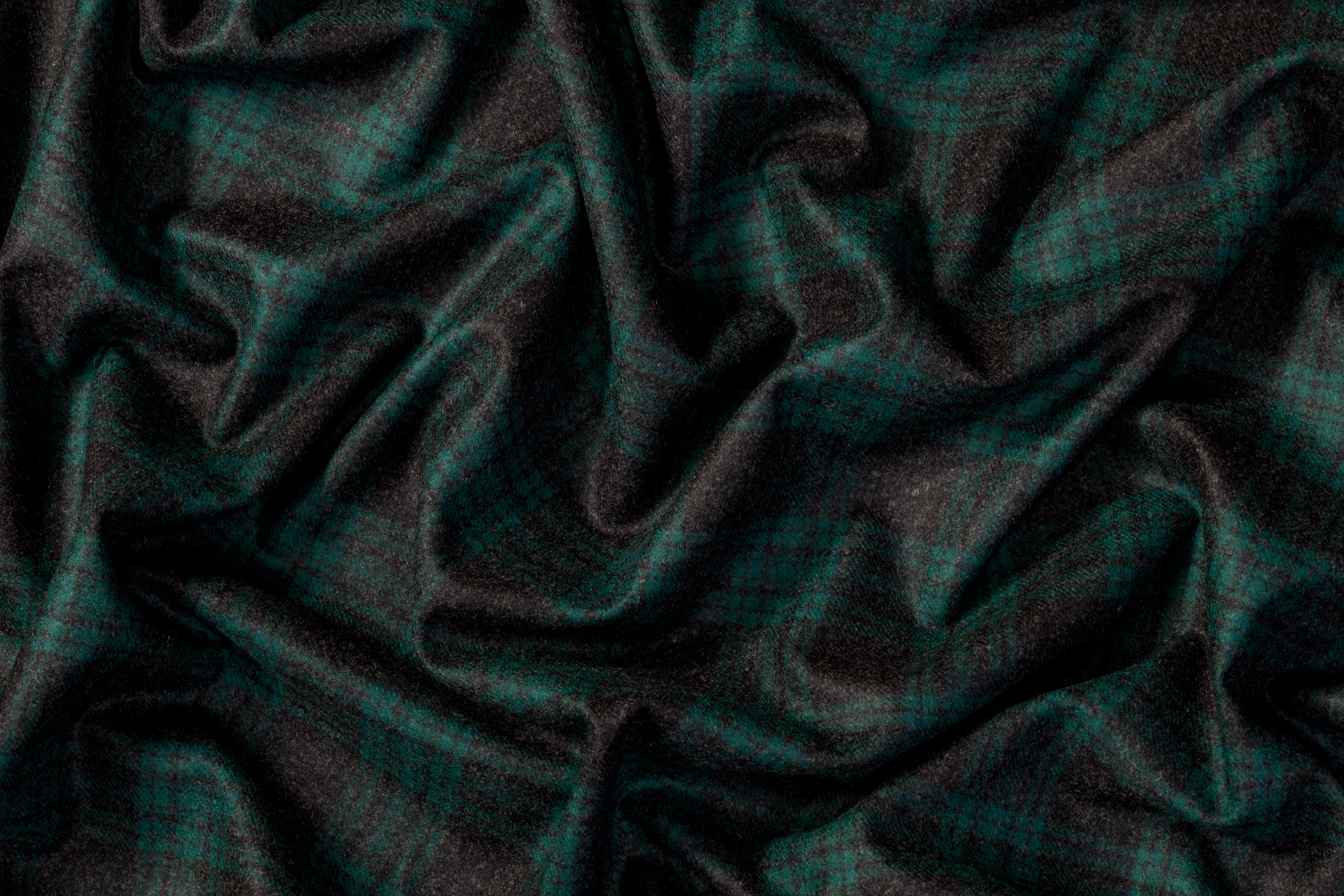 Plaid Italian Wool Suiting - Green / Charcoal