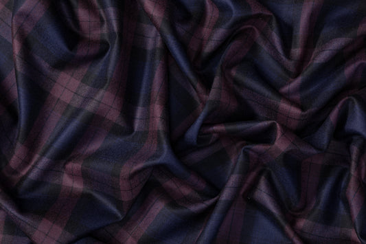 Plaid Italian Wool Suiting - Plum / Navy