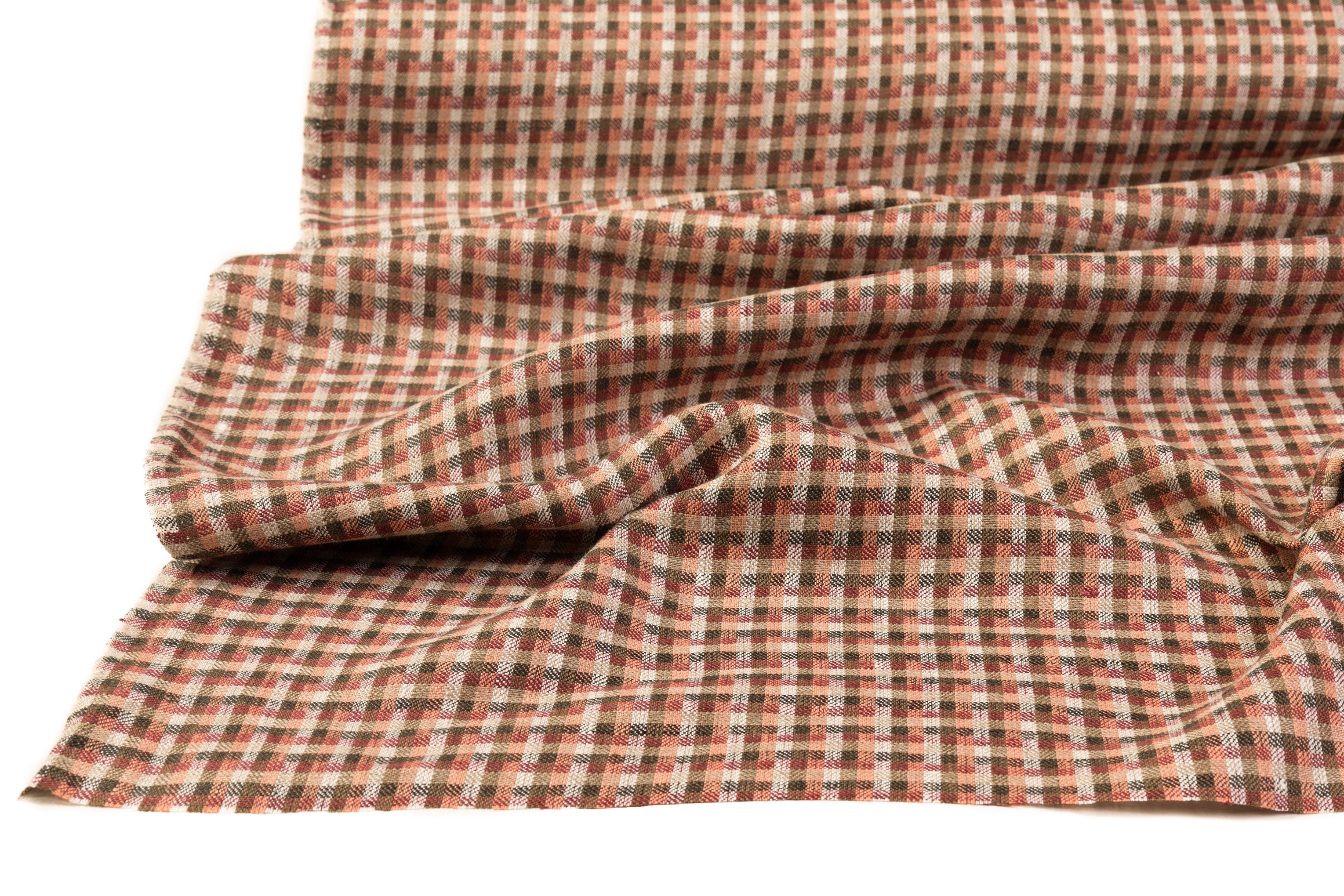 Checked Italian Linen - Terracotta / Olive / Maroon