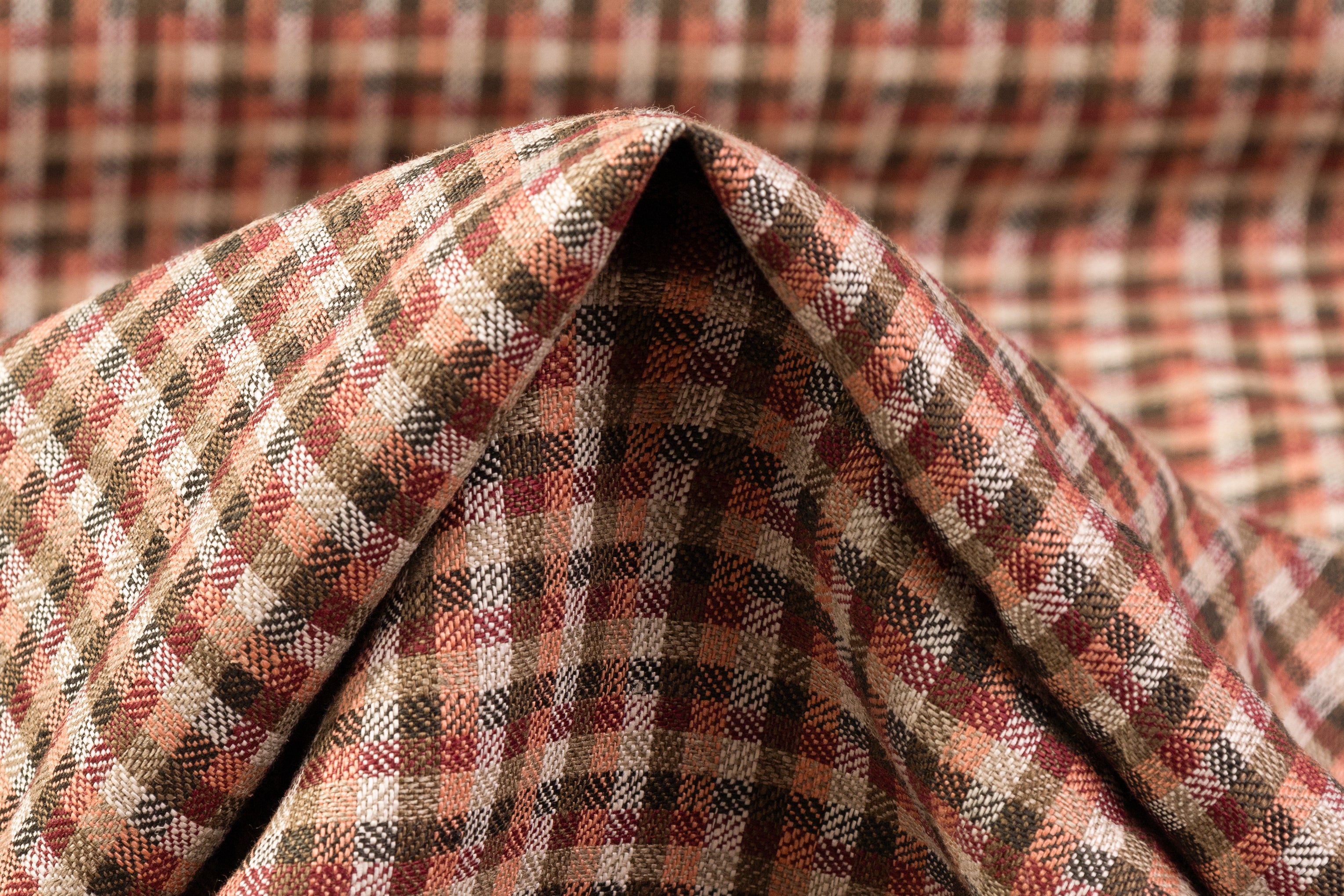 Checked Italian Linen - Terracotta / Olive / Maroon