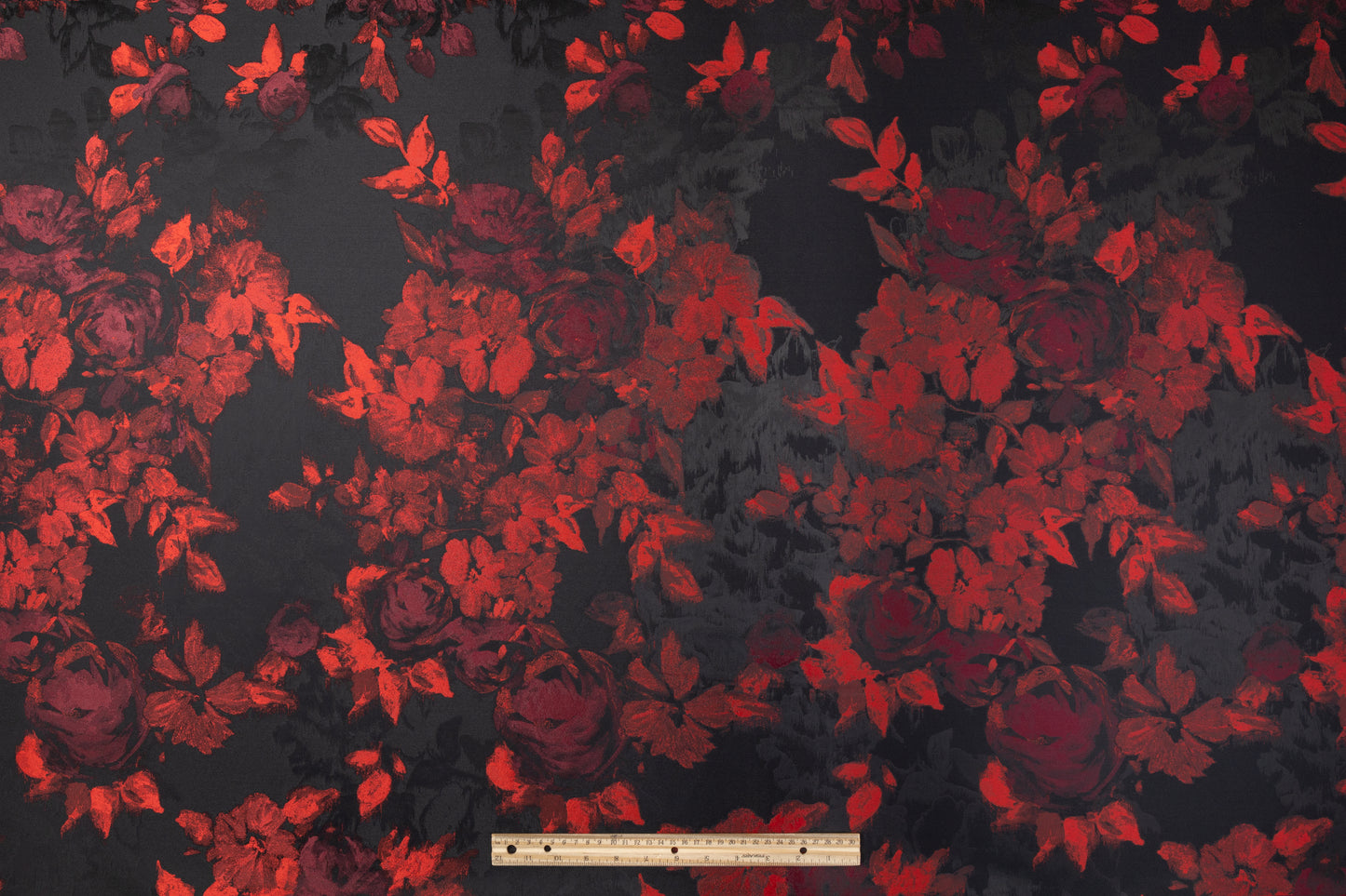 Floral Satin Jacquard - Black / Red