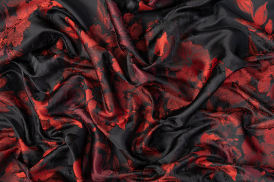 Floral Satin Jacquard - Black / Red