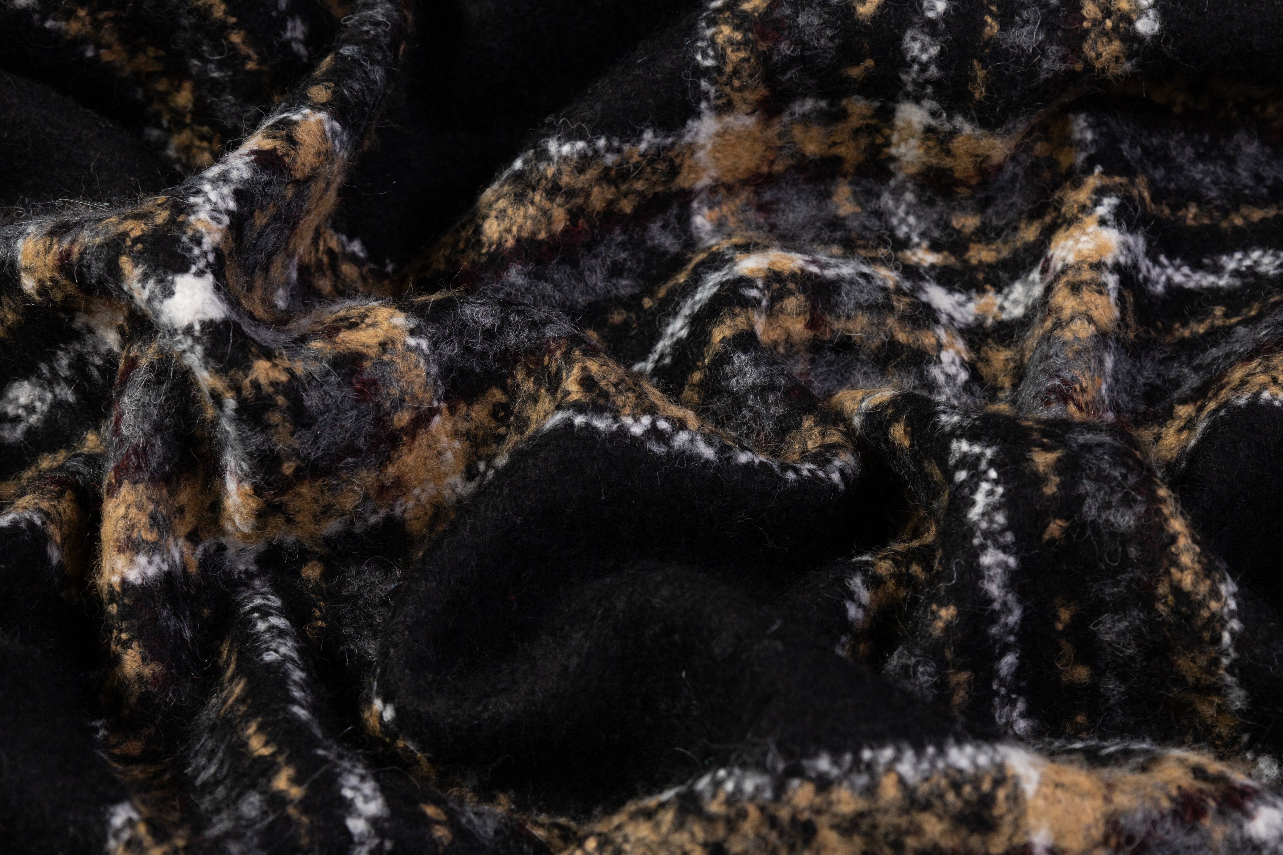 Plaid Italian Wool Blend Boucle Coating - Black / Camel