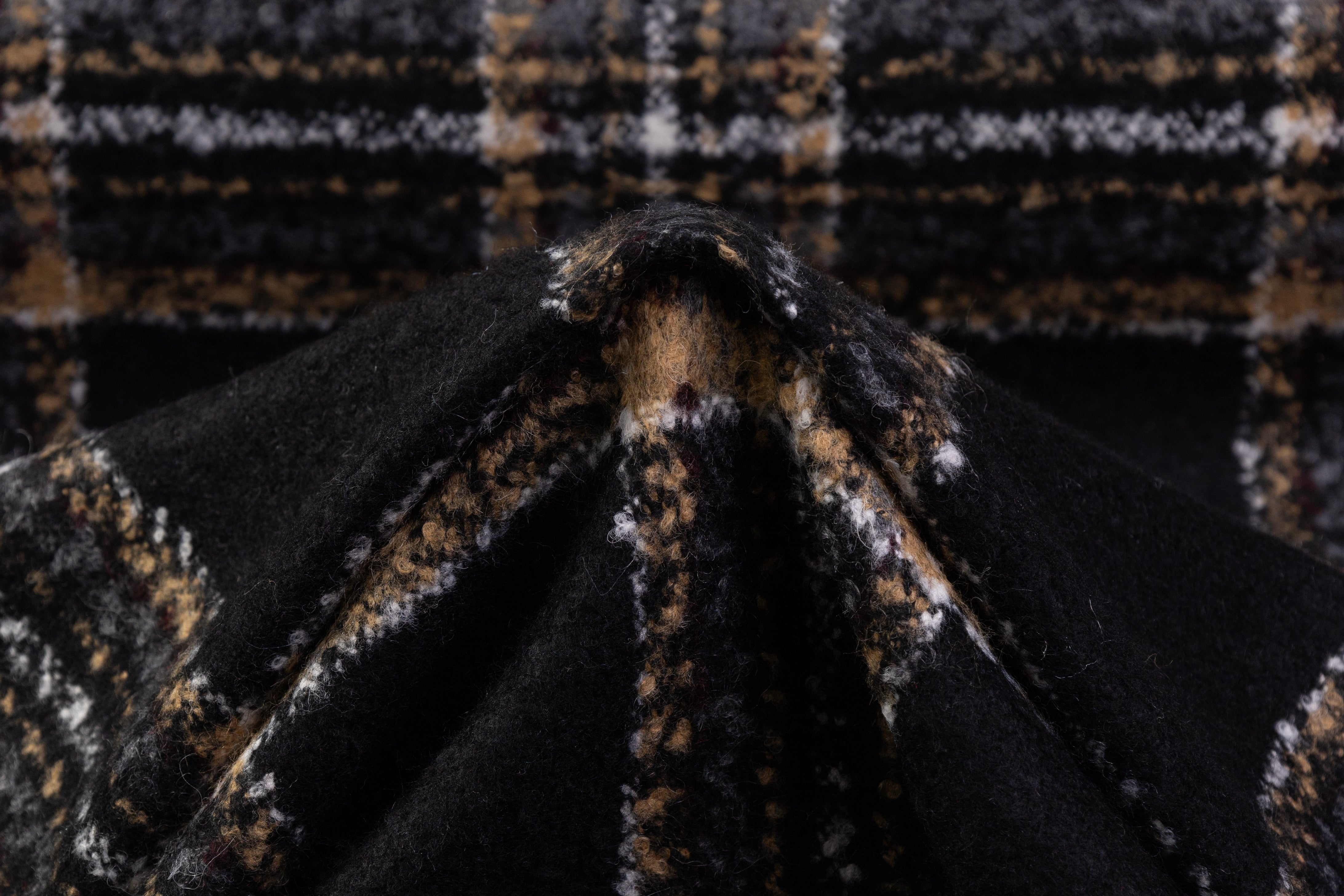 Plaid Italian Wool Blend Boucle Coating - Black / Camel
