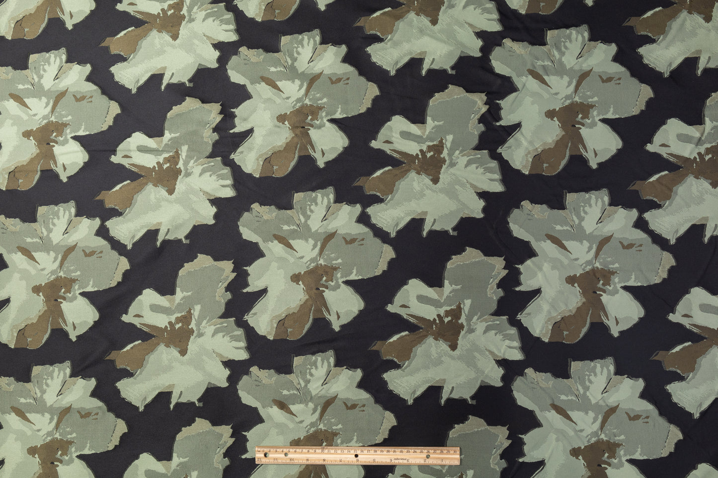 Floral Brocade - Khaki Green / Black