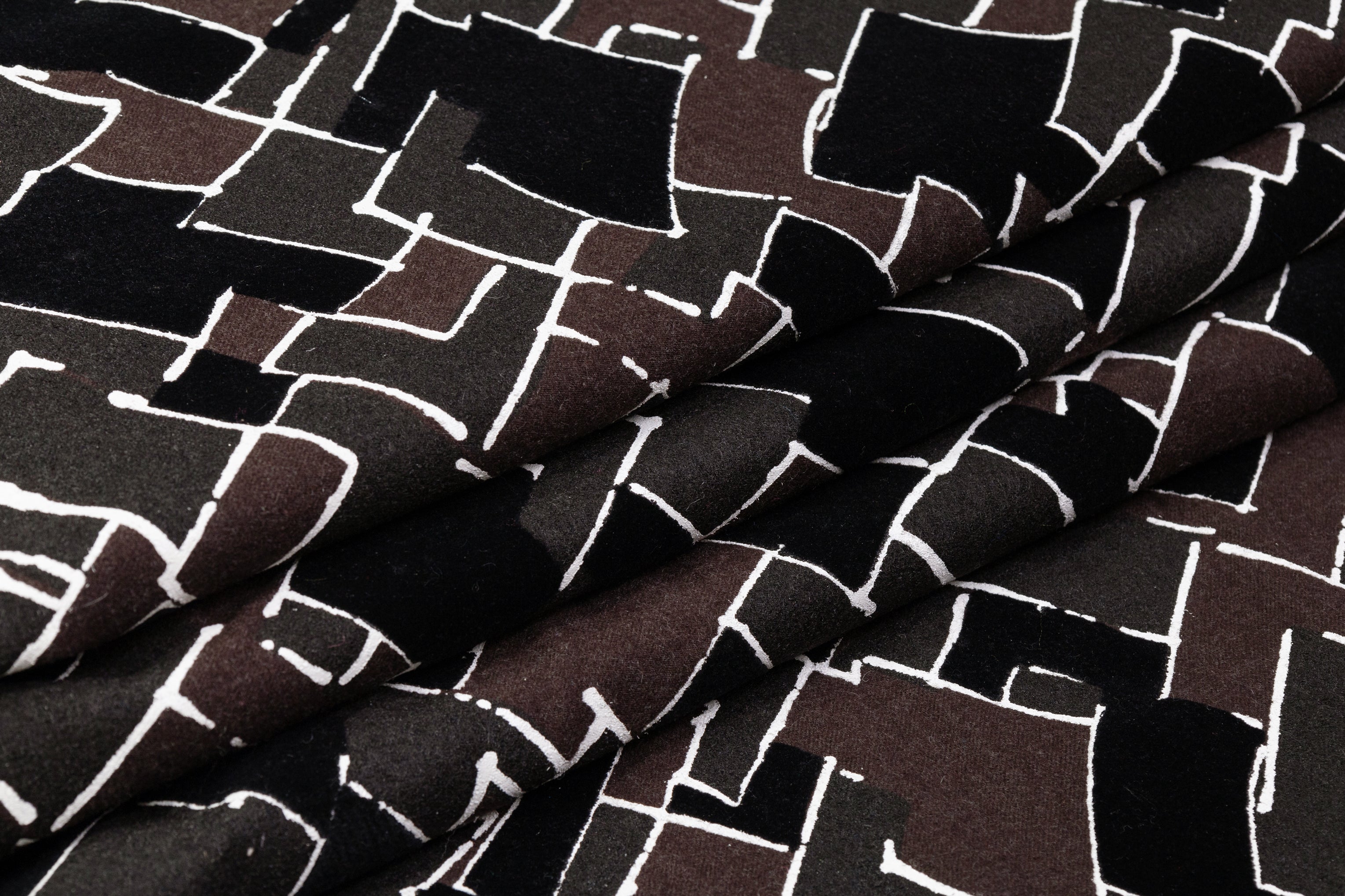Geometric Flocked Italian Wool Flannel - Brown / Black / White