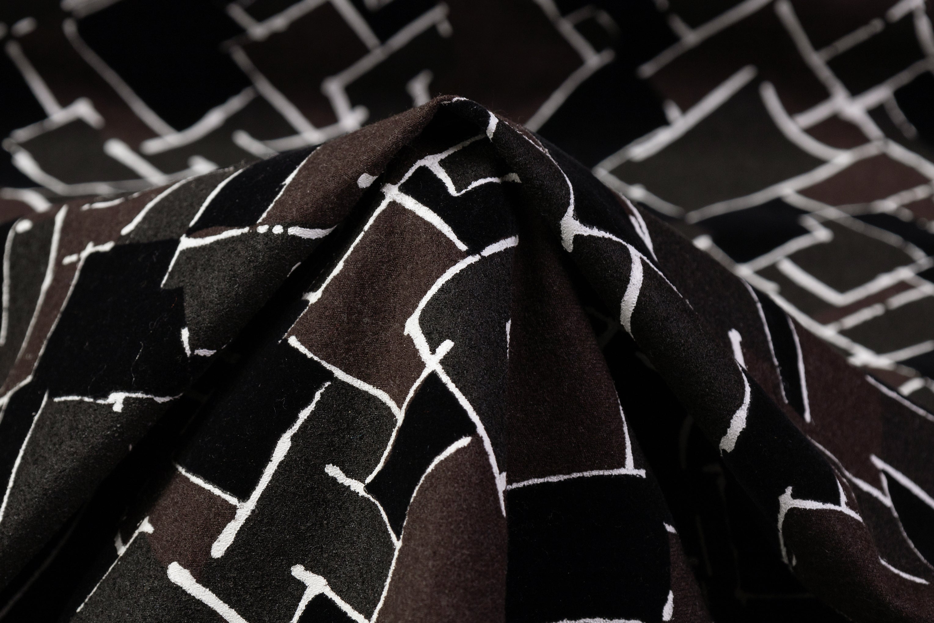 Geometric Flocked Italian Wool Flannel - Brown / Black / White