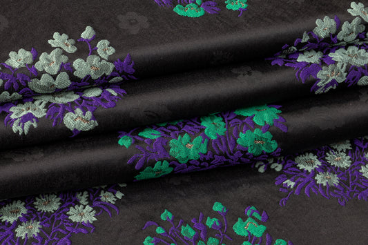 Floral Satin Brocade - Purple / Green / Black