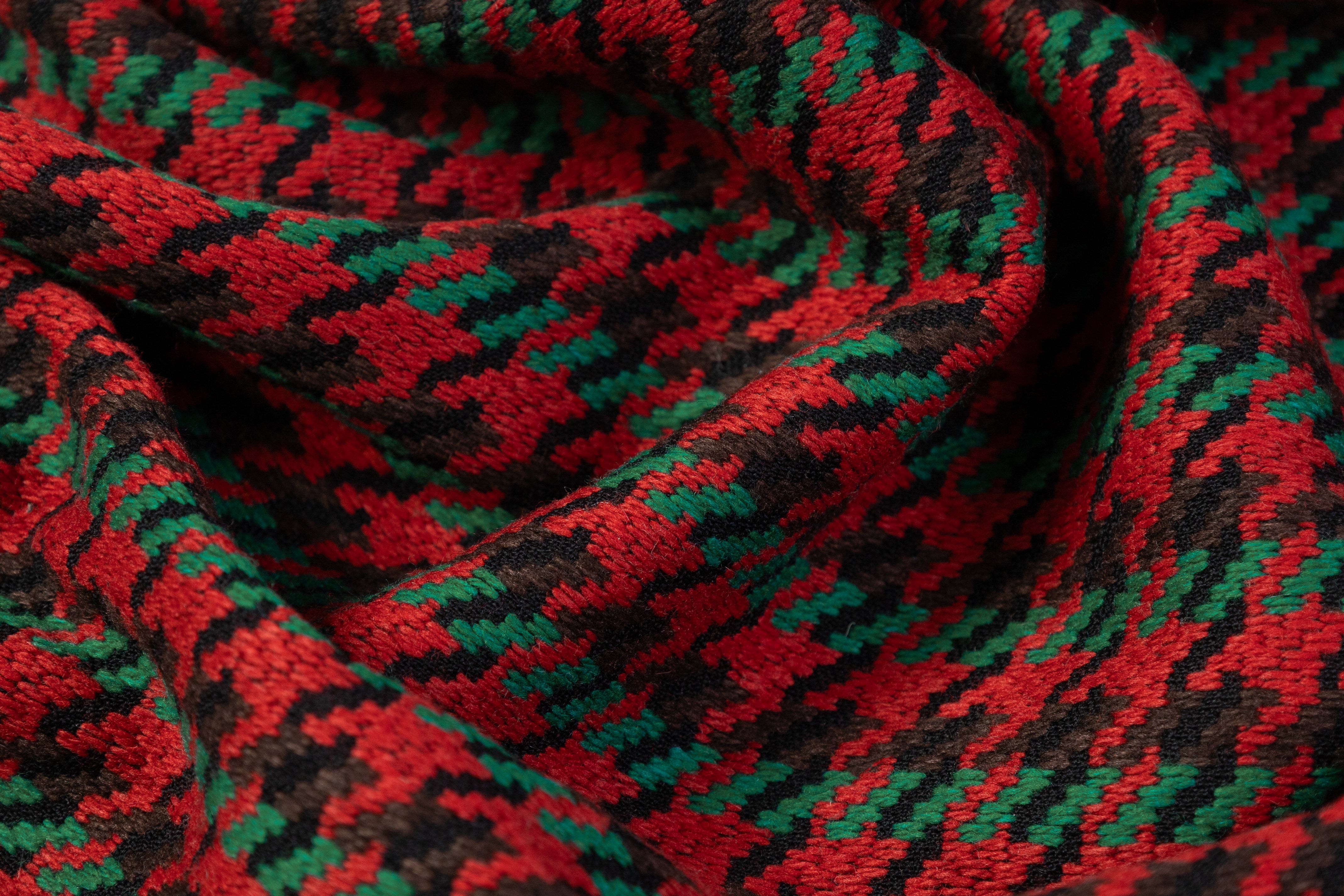 Houndstooth Italian Wool Nylon Coating - Red / Green / Brown