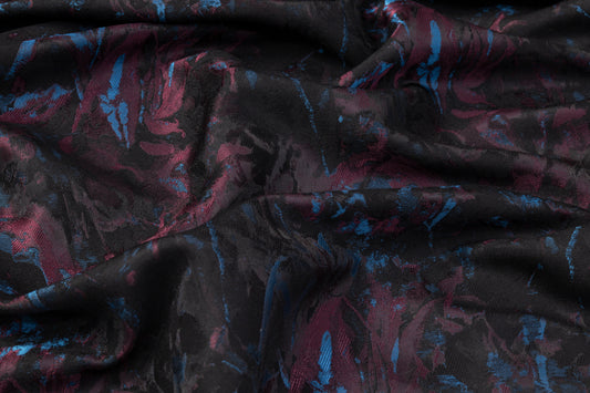 Double-Faced Abstract Brocade - Blue / Burgundy / Black