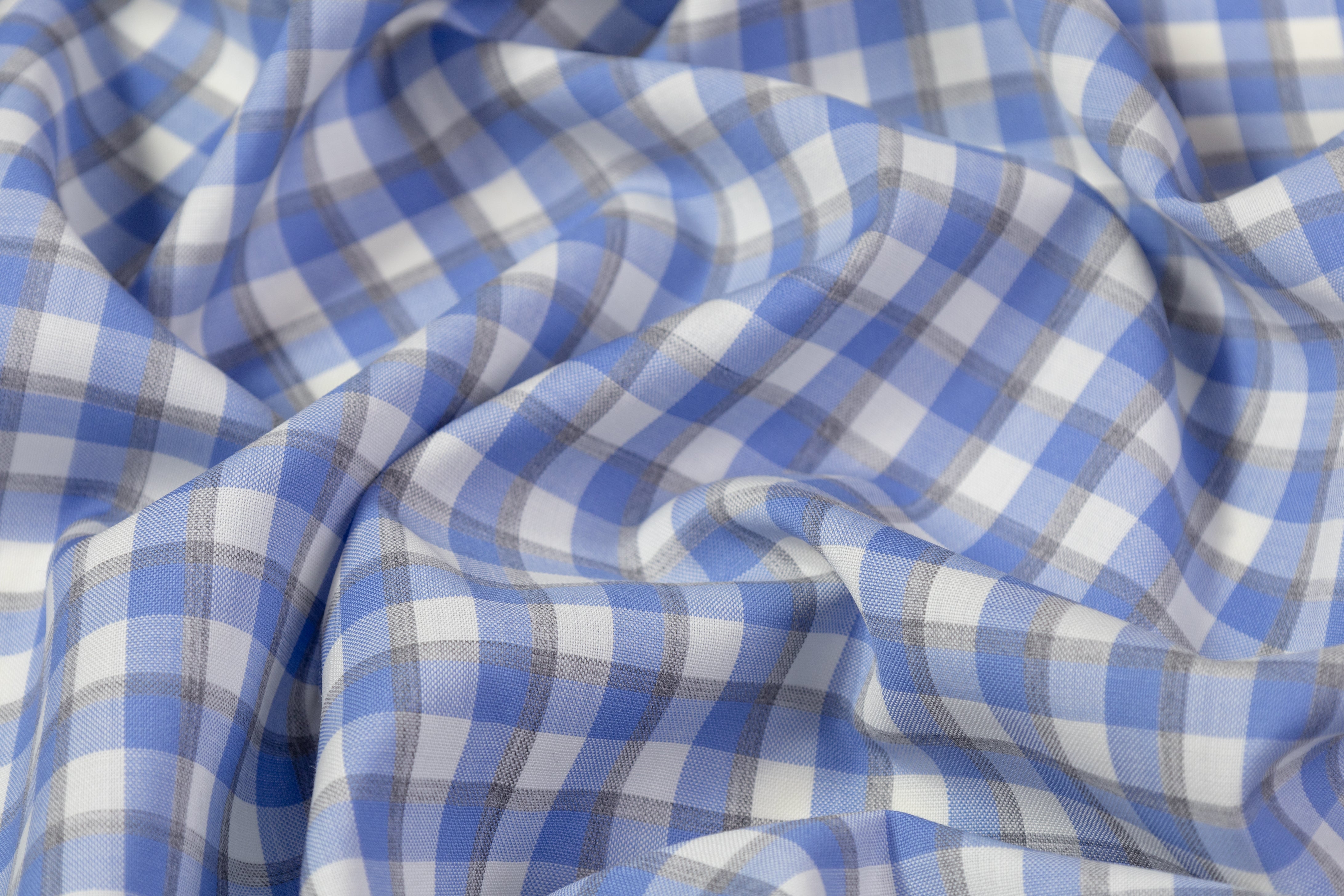 Checked Italian Wool Suiting - Blue / Off White
