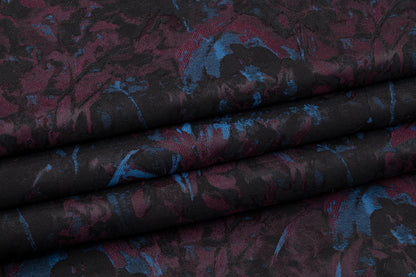 Double-Faced Abstract Brocade - Blue / Burgundy / Black