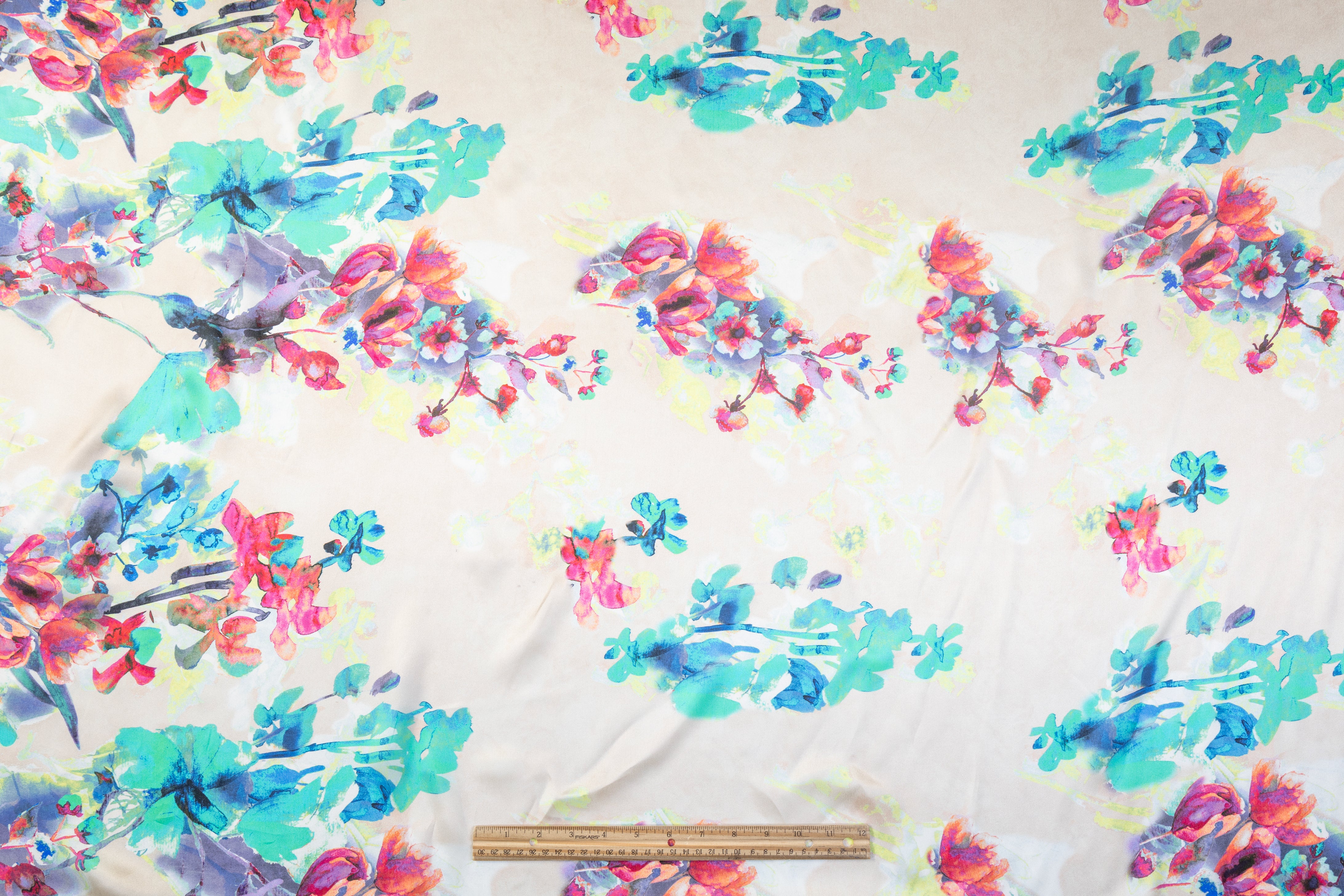 Border Print Italian Satin Face Georgette - Multicolor