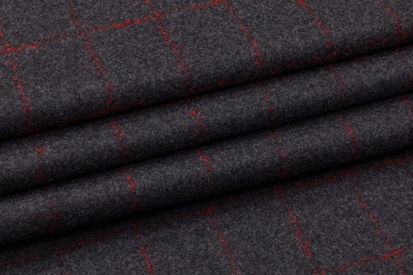 Windowpane Italian Wool Suiting - Charcoal Gray / Red