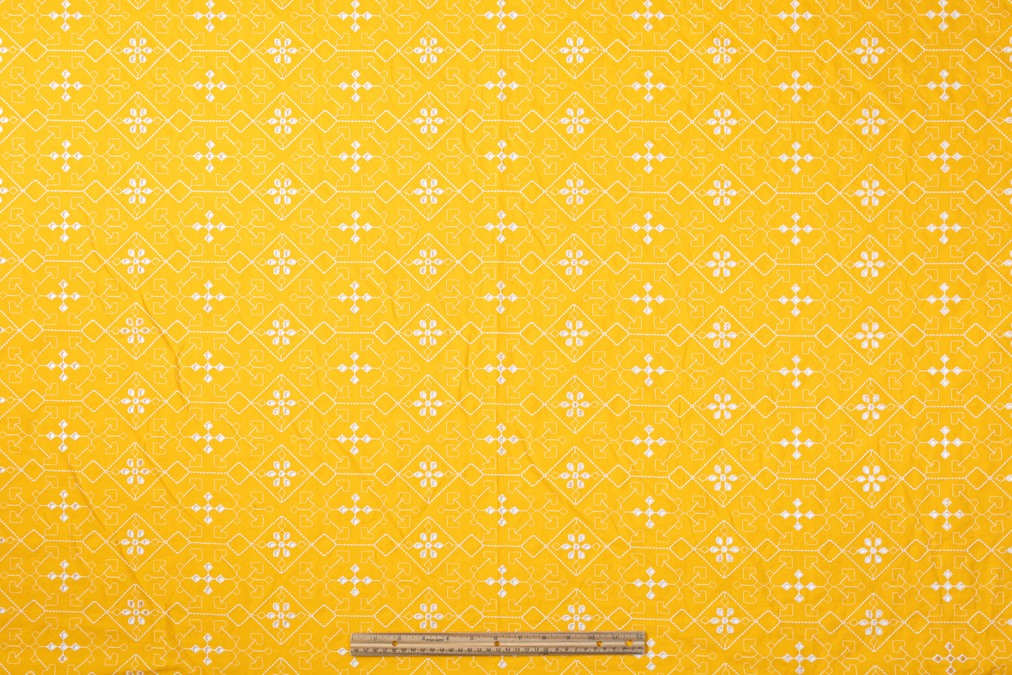 Geometric Cotton Eyelet - Yellow