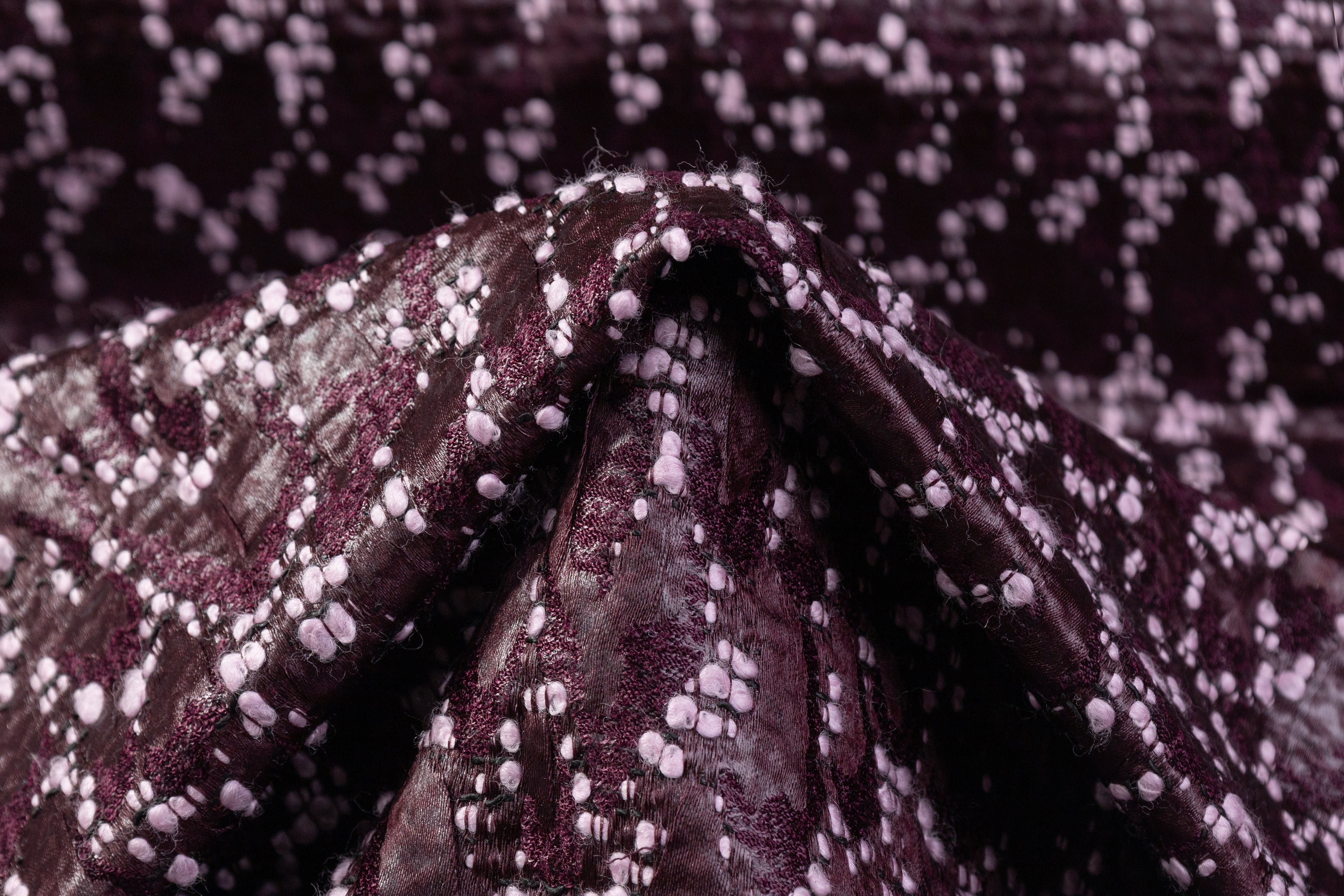 Double Faced Novelty Italian Wool Blend Tweed - Burgundy / Pink