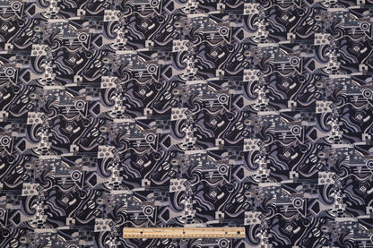 Abstract Printed Italian Wool Suiting - Gray