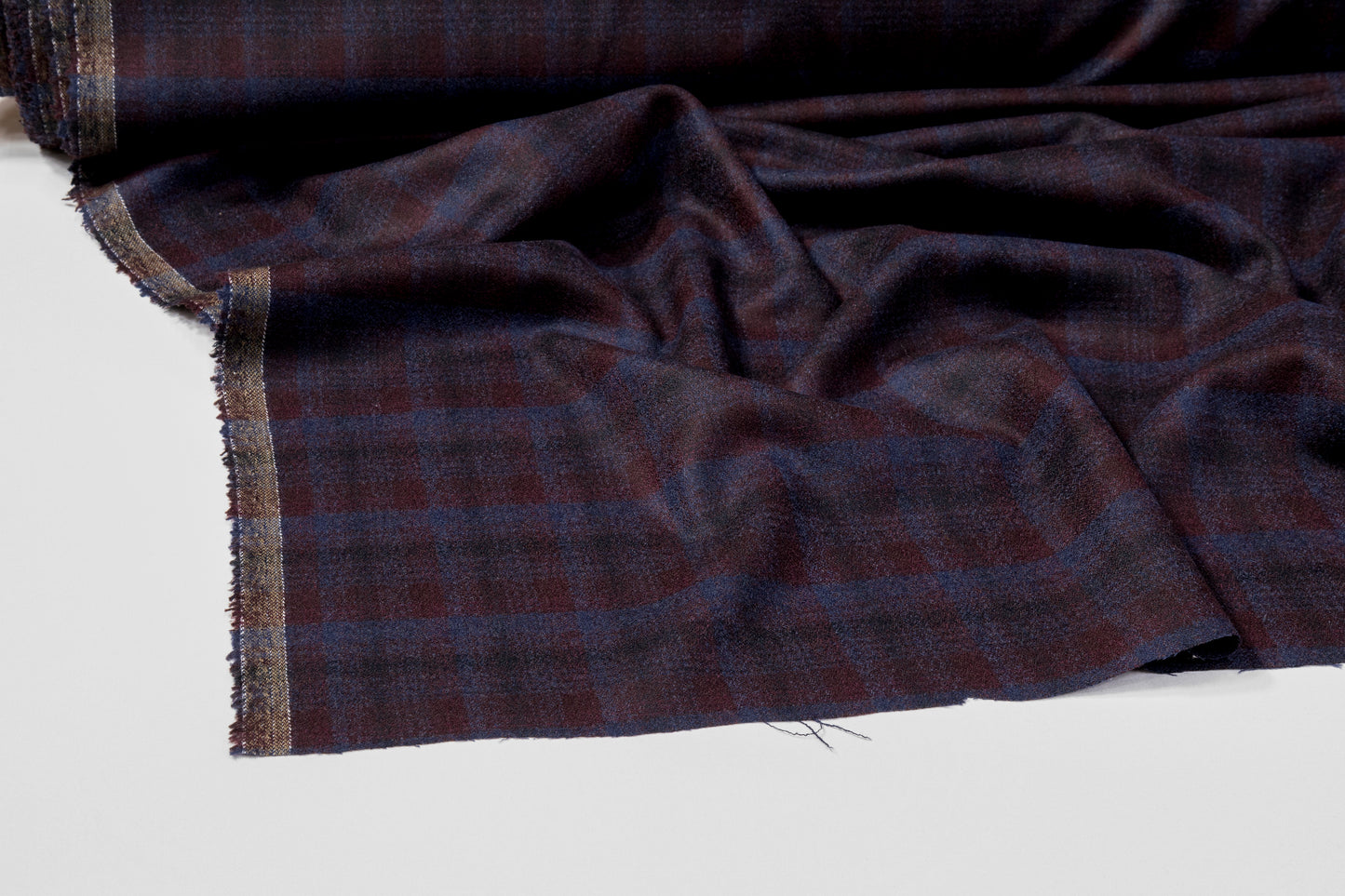 Checked Italian Wool Suiting - Cranberry / Blue