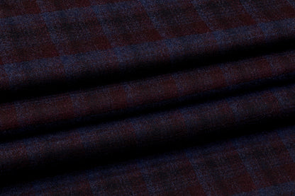 Checked Italian Wool Suiting - Cranberry / Blue