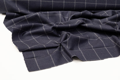 Windowpane Italian Wool Suiting - Dark Navy