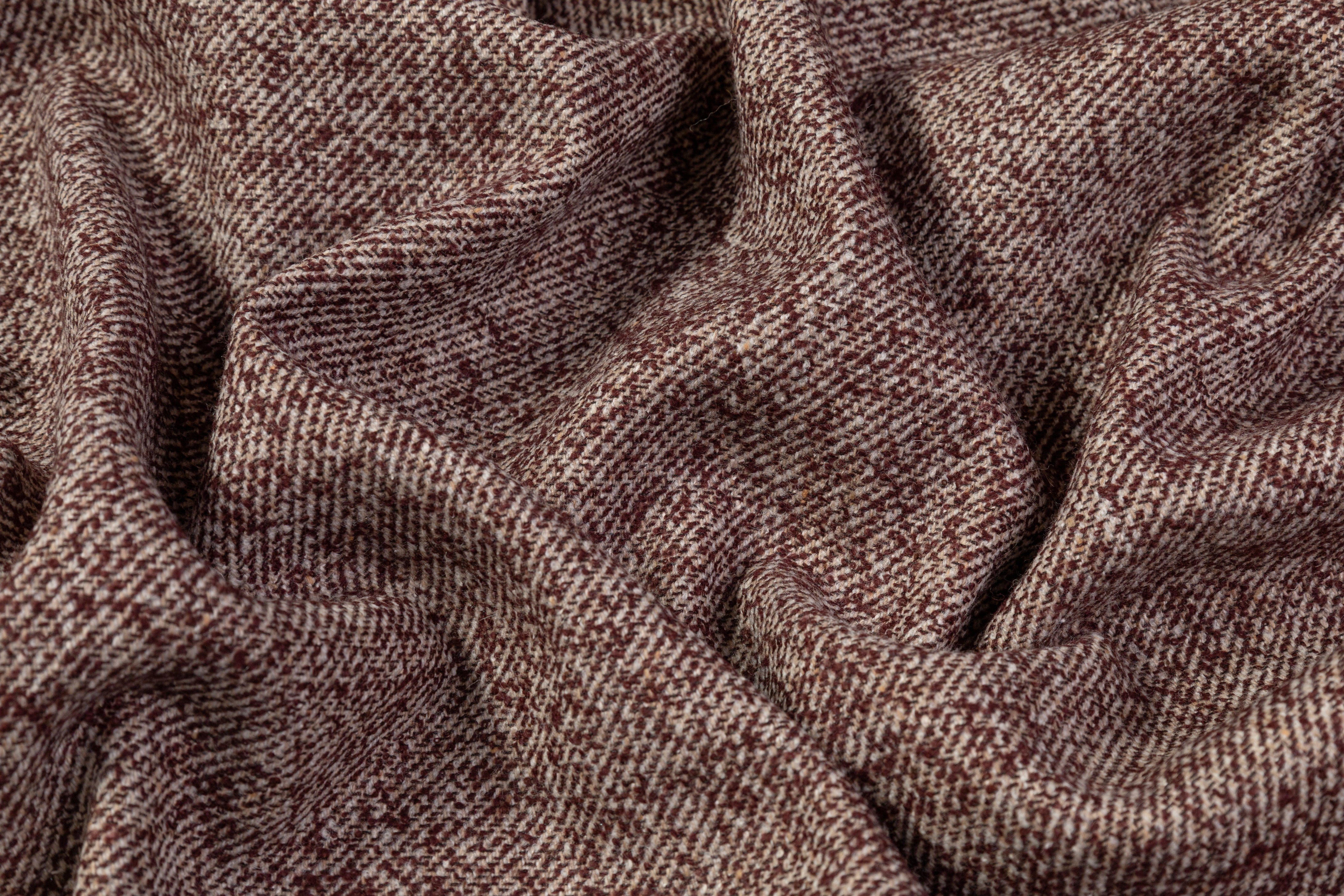 Textured Italian Wool Twill - Burgundy / Beige