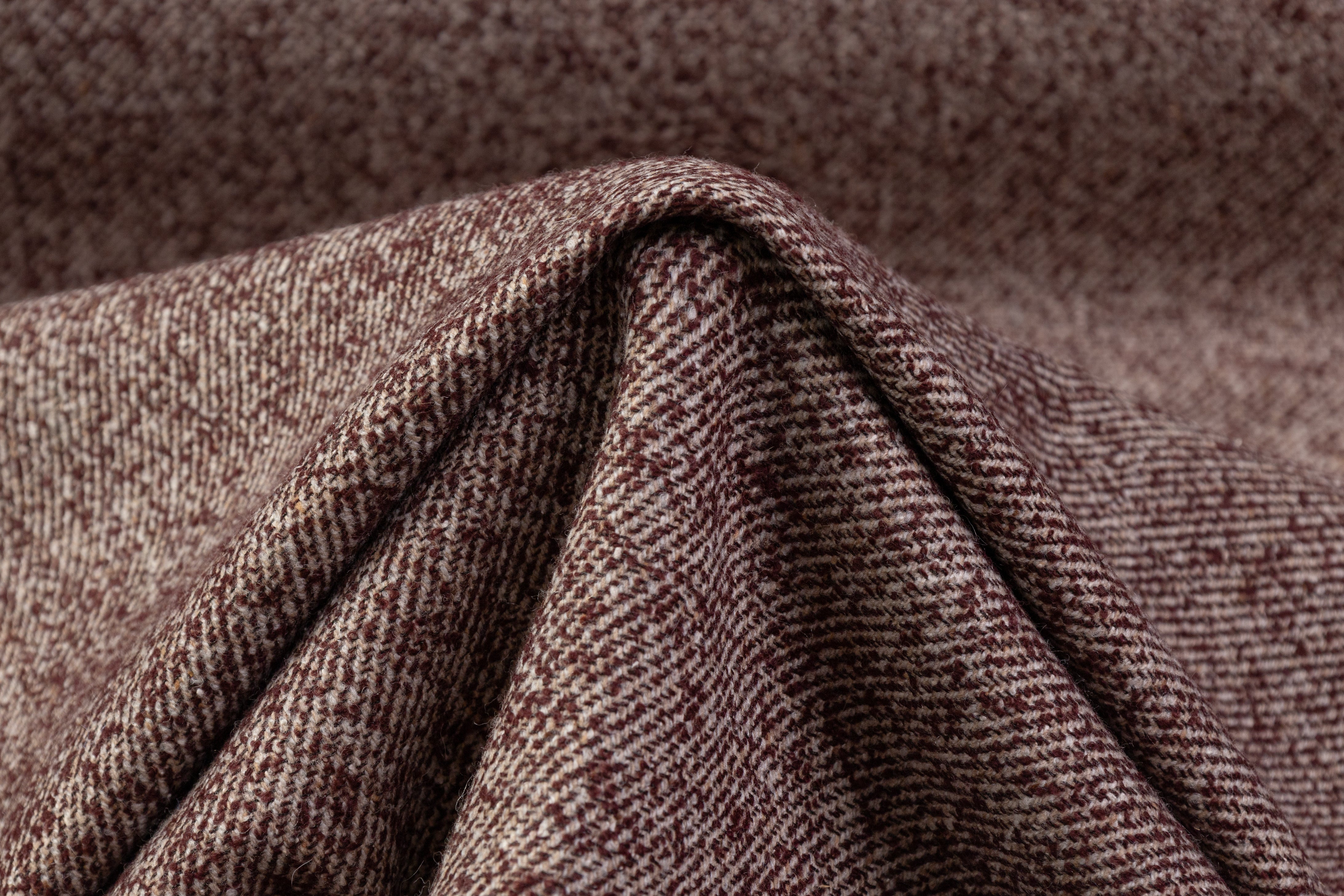 Textured Italian Wool Twill - Burgundy / Beige