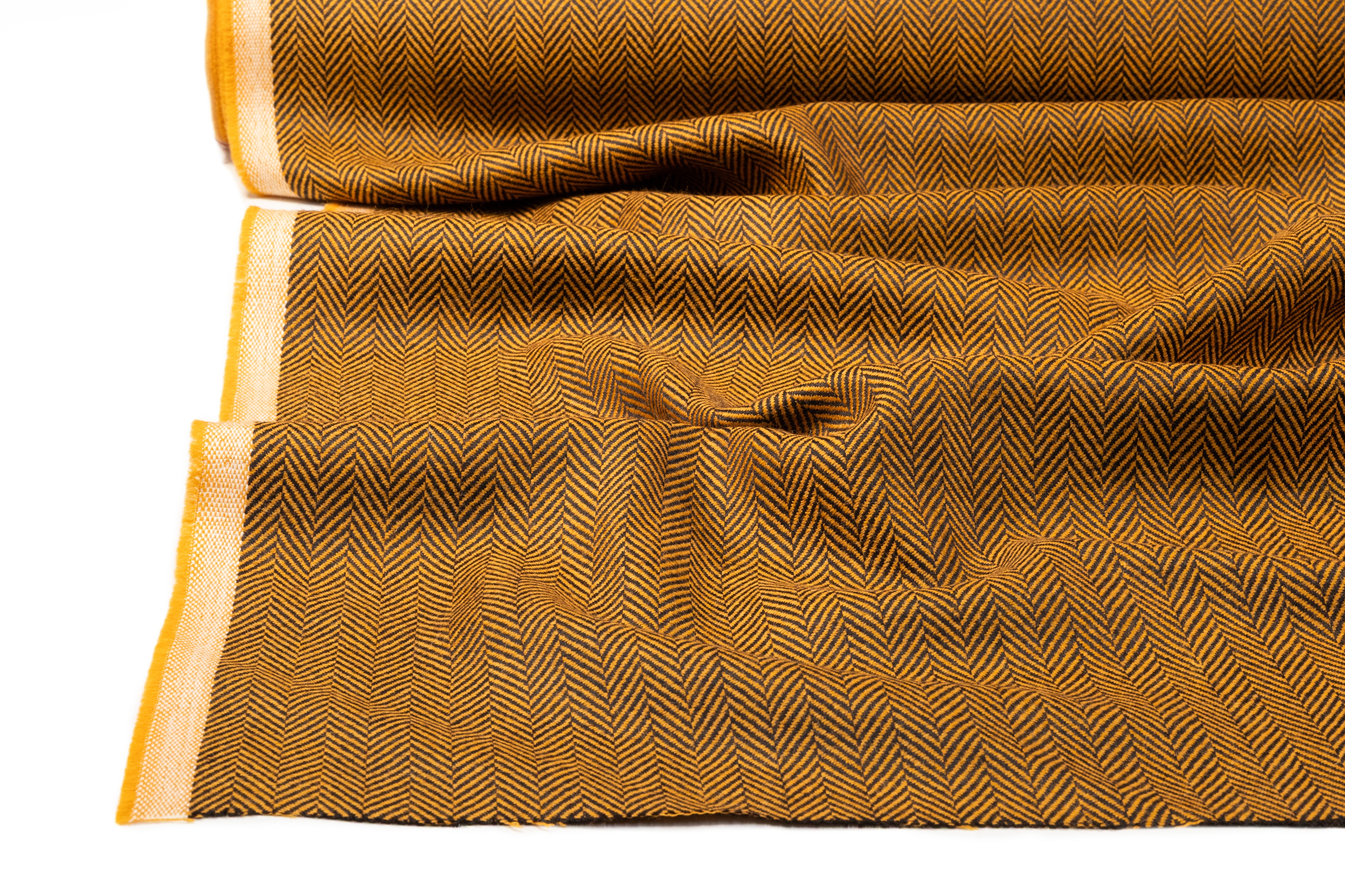Italian Herringbone Wool Suiting - Ochre / Black